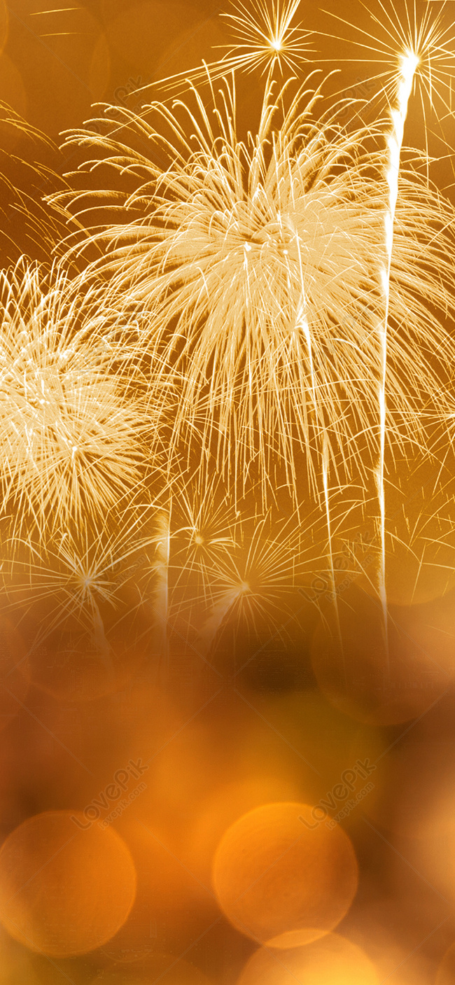 Fuochi d'artificio dorati con bokeh, 650x1407 Verticale, Android