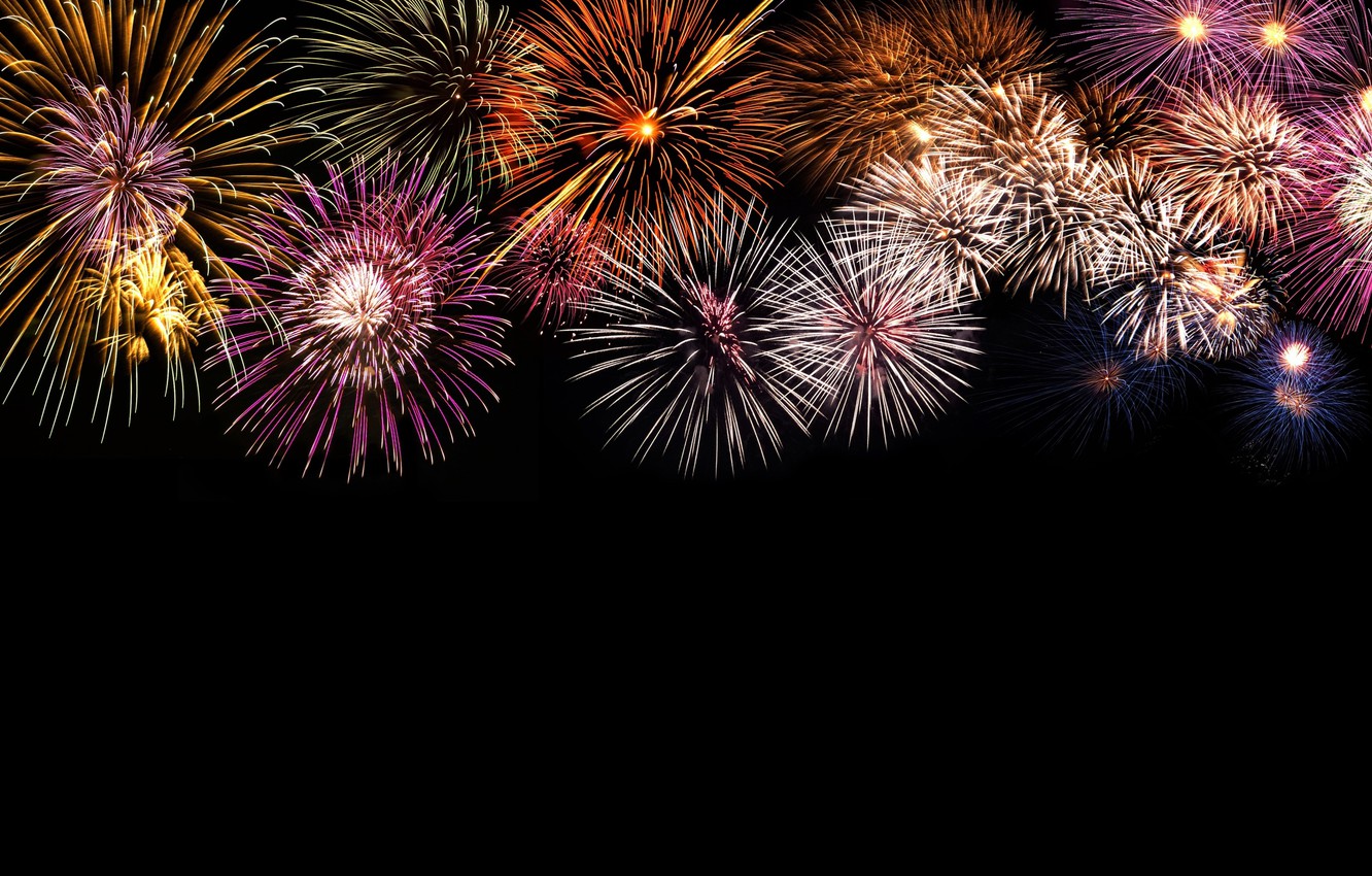 Fuochi d'artificio multicolore banner nero, 1332x850 HD, Desktop
