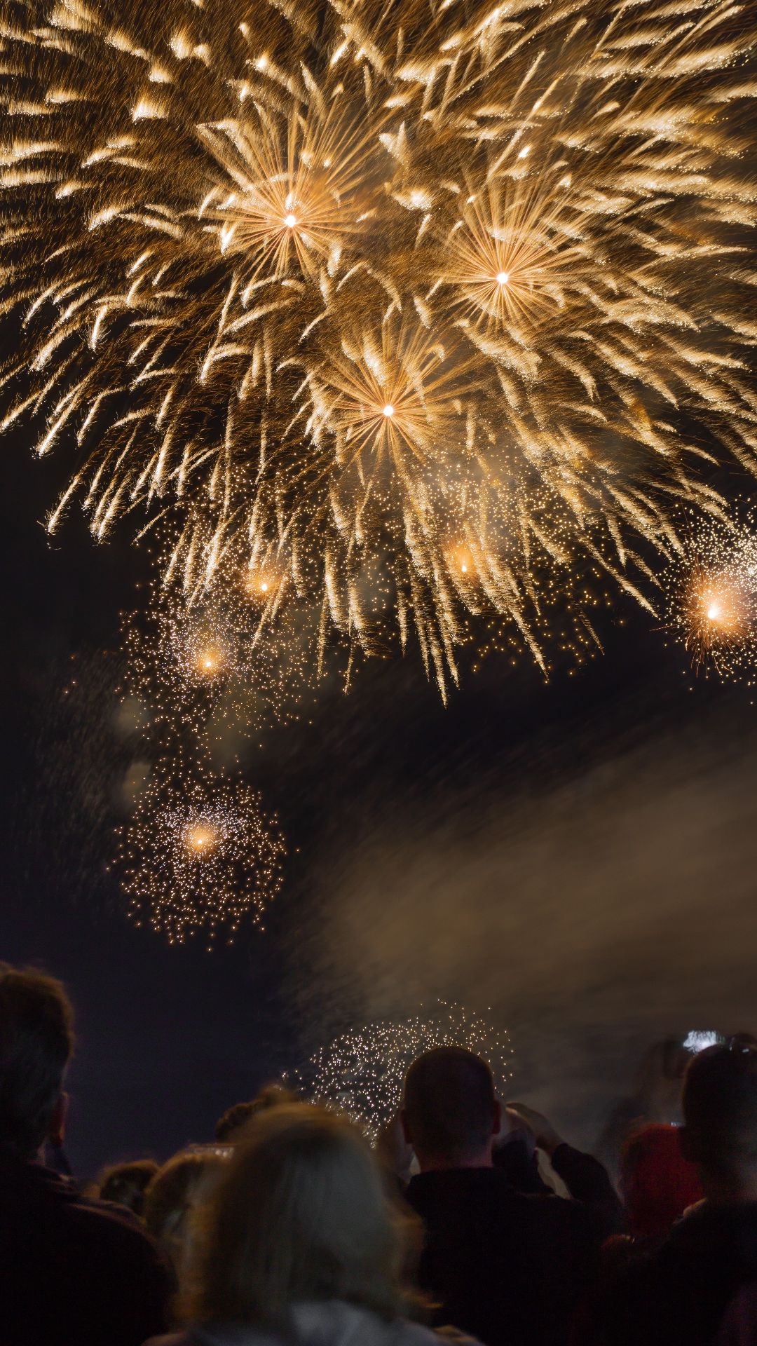 Fuochi d'artificio dorati folla, 1080x1920 Verticale, Telefono