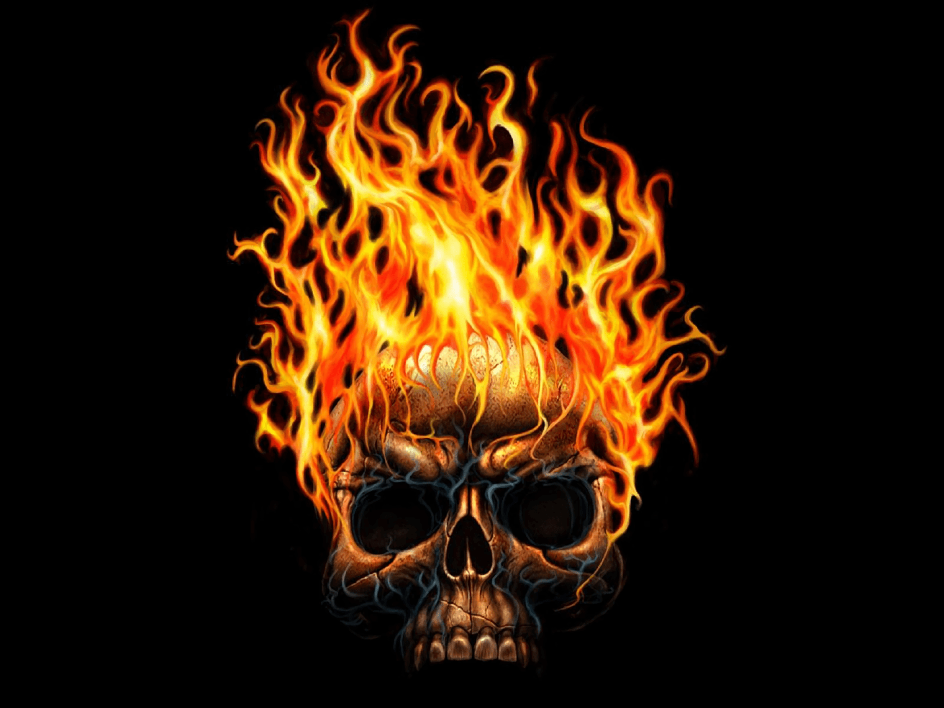 Teschio in fiamme sfondo nero, 3200x2400 2K+, PC