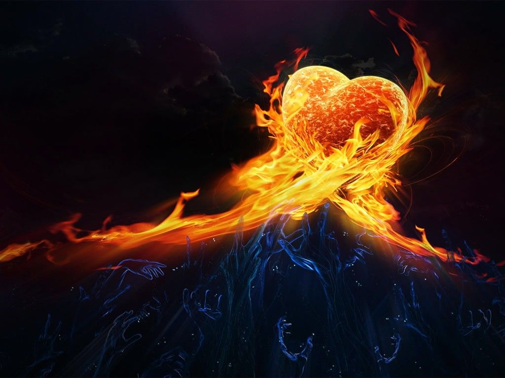 Cuore in fiamme 3D, 1024x768 HD, Desktop