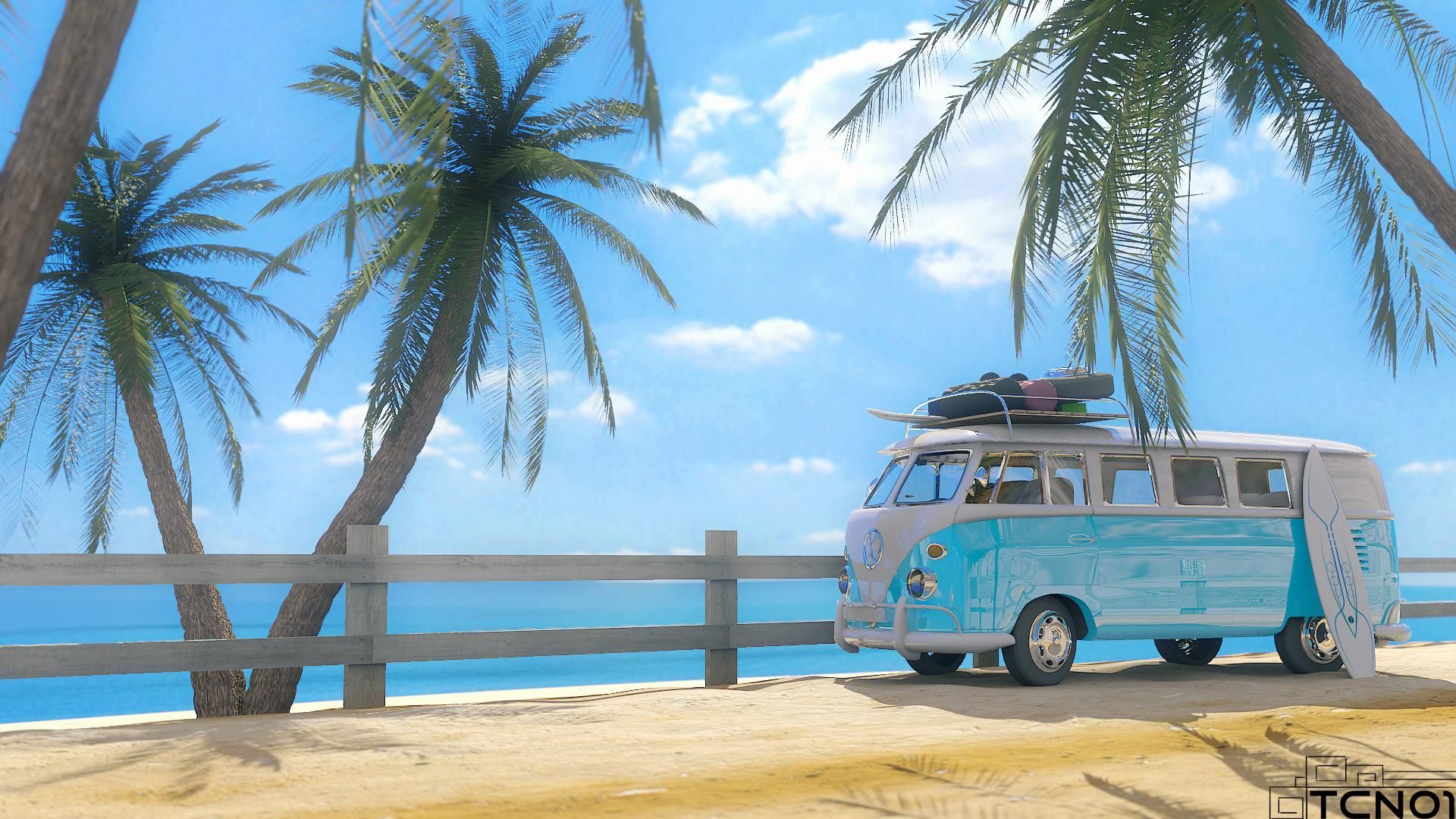 Furgone VW retrò in spiaggia, 1400x980 720p, Laptop