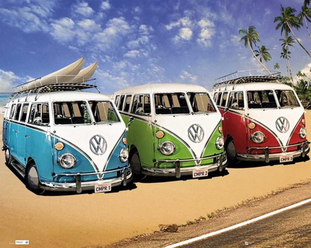 Tre furgoni VW colorati spiaggia, 1000x800 HD, Desktop