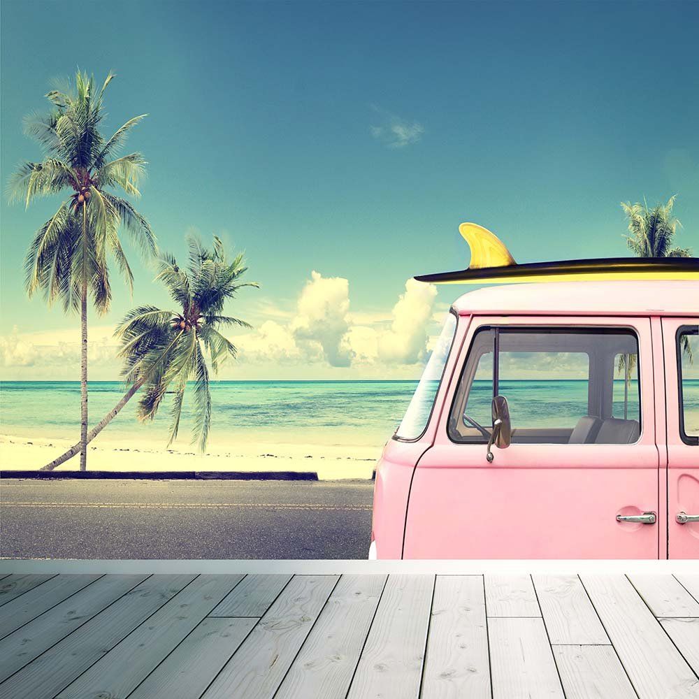 Furgone VW rosa in spiaggia, 1000x1000 HD, iMac