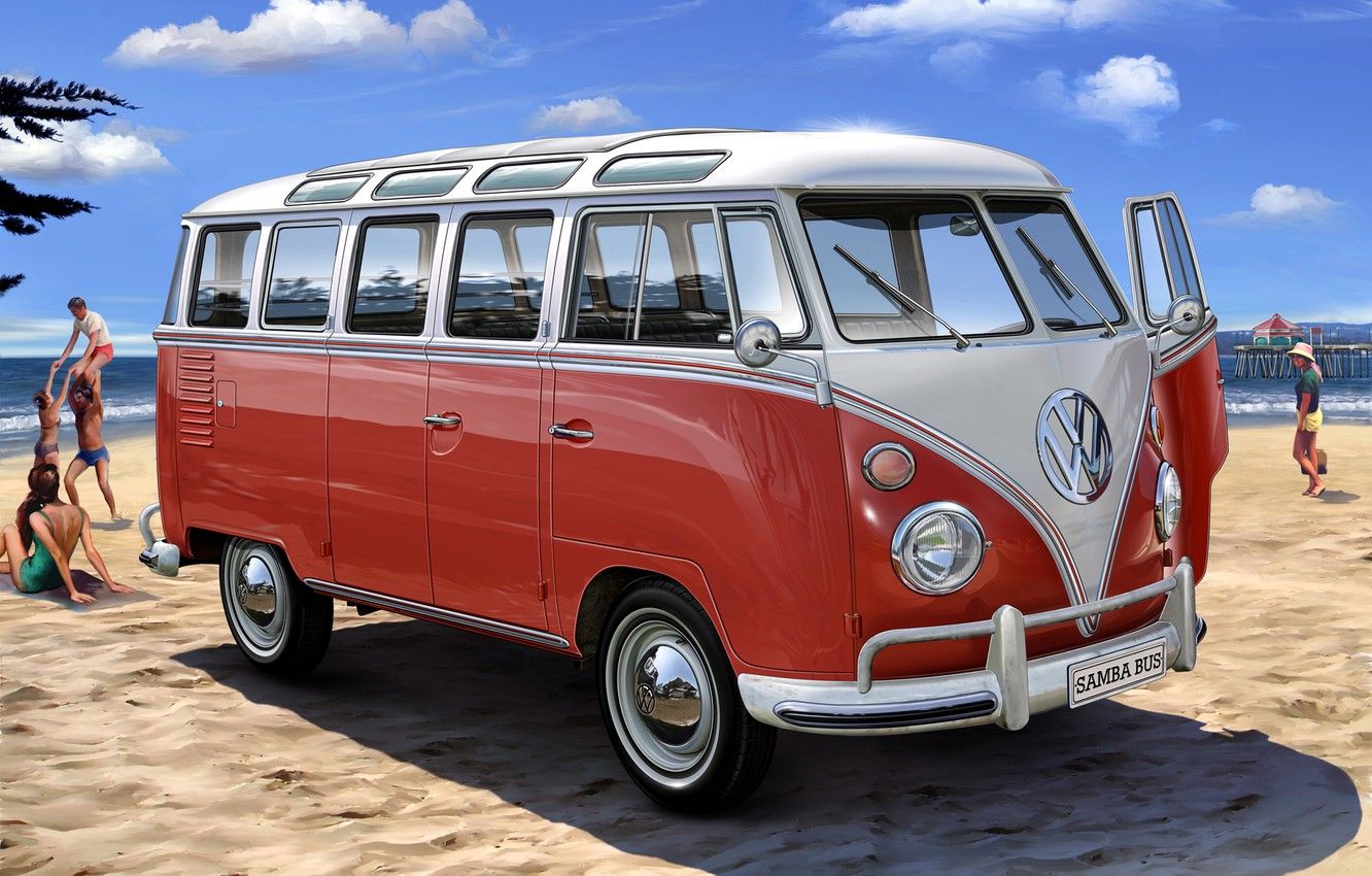 Furgone VW T1 in spiaggia, 1332x850 HD, Desktop