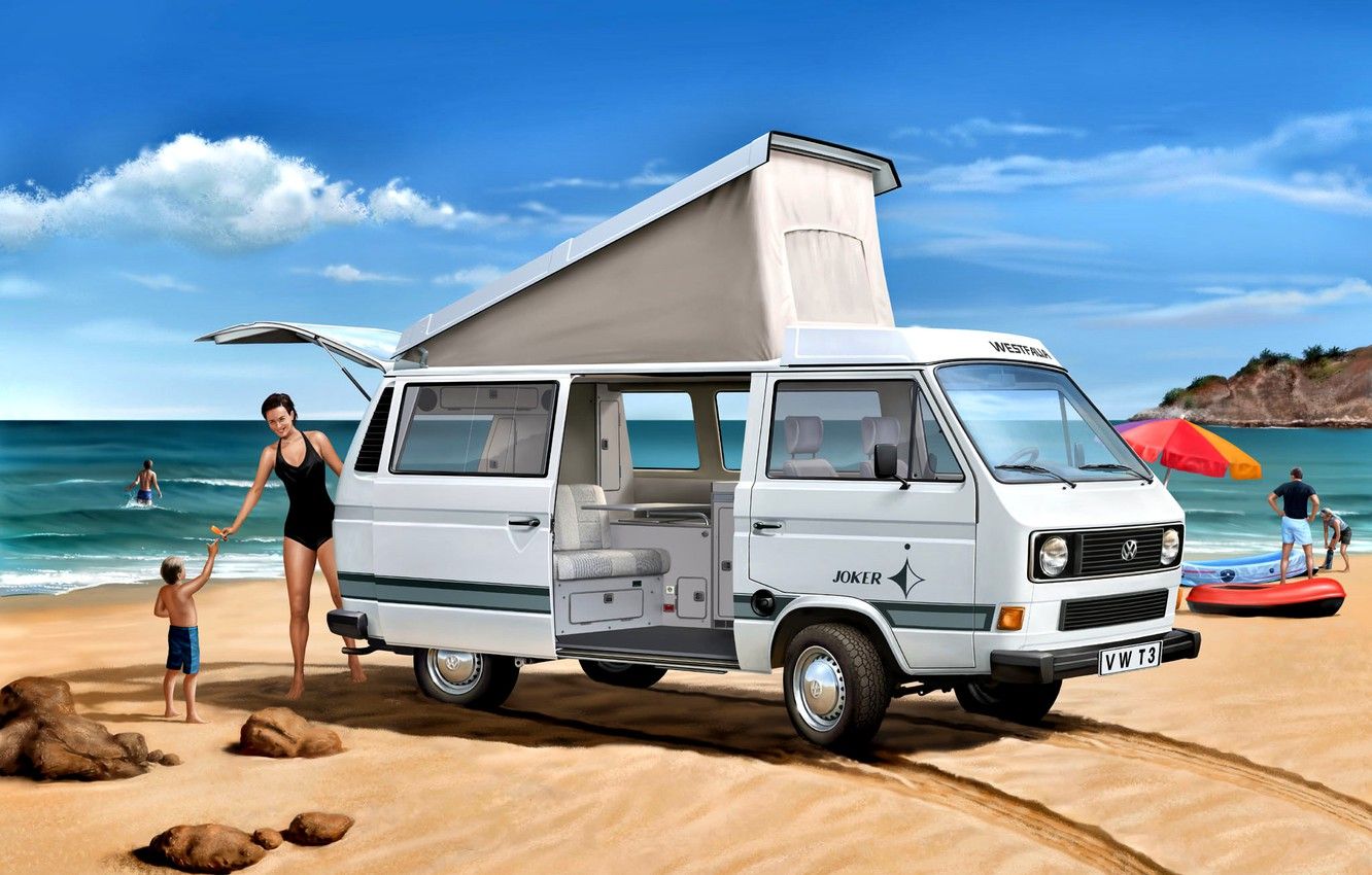 Furgone VW T3 in spiaggia, 1332x850 HD, Desktop