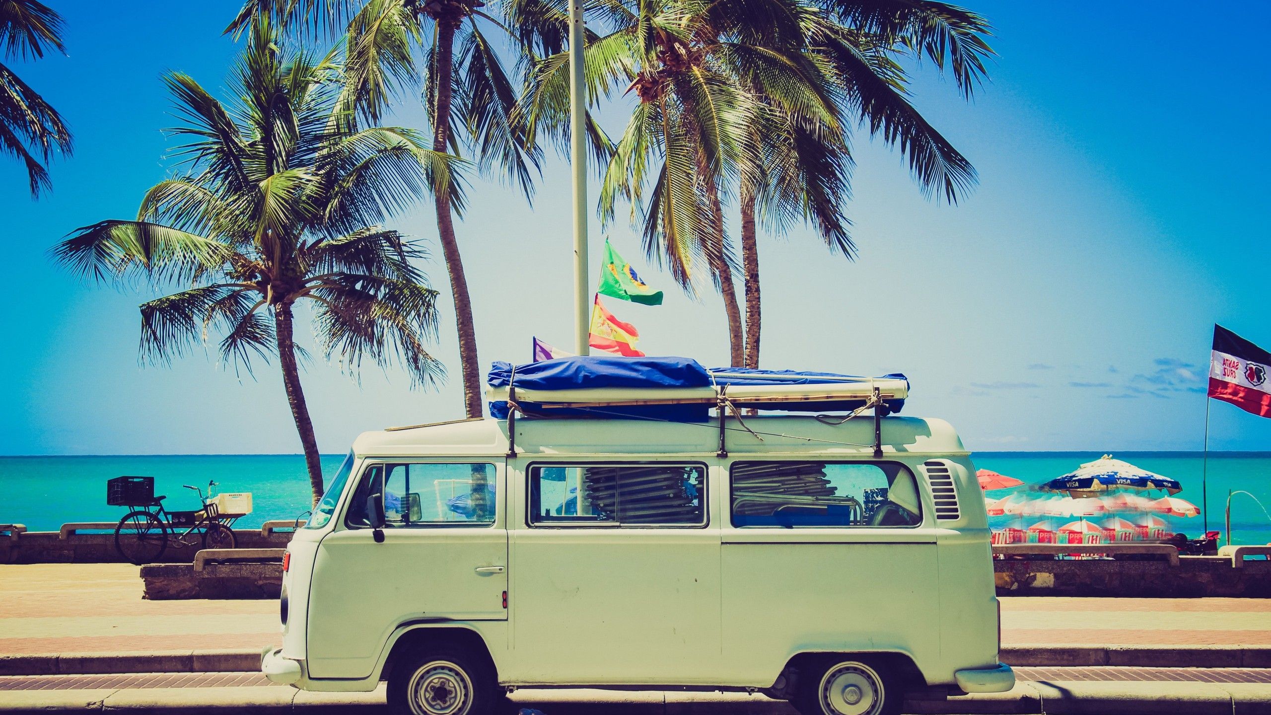 Furgone VW verde in spiaggia, 2560x1440 2K QHD, PC