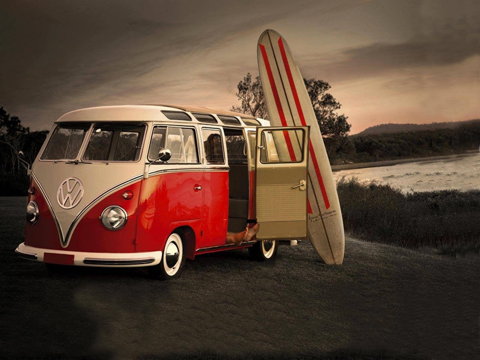 Furgone VW rosso con tavola surf, 1600x1200 HD Ready, Notebook Gaming