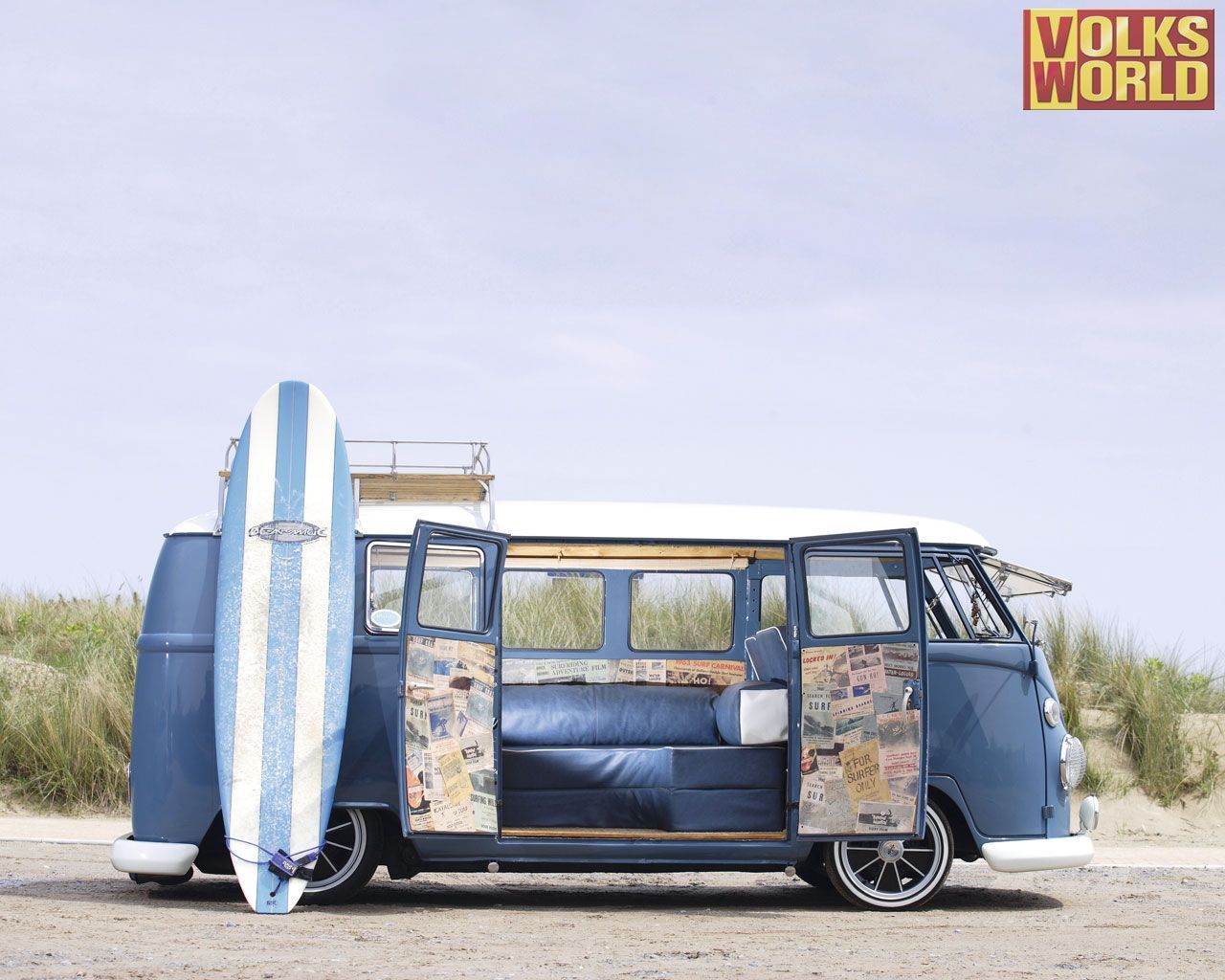 Furgone VW blu in spiaggia, 1280x1024 HD, Desktop
