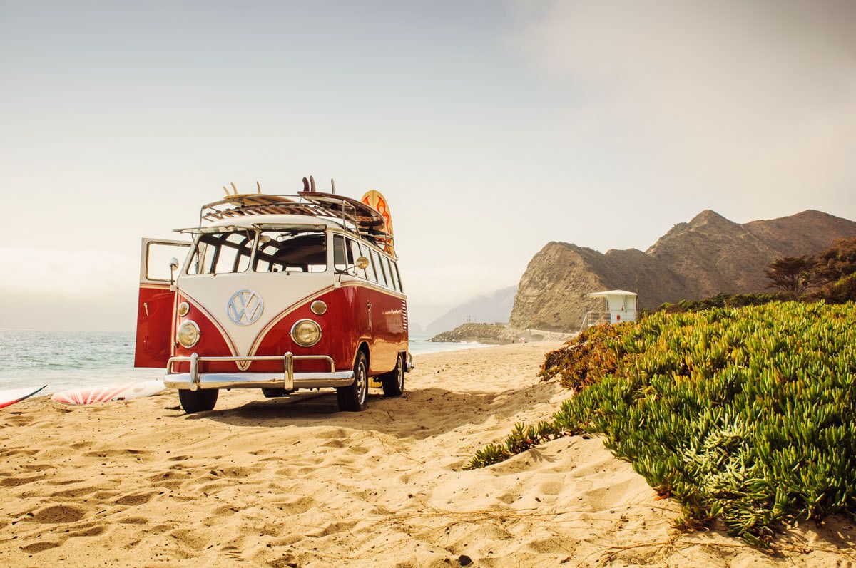 Furgone VW rosso spiaggia surf, 1200x797 HD, Desktop