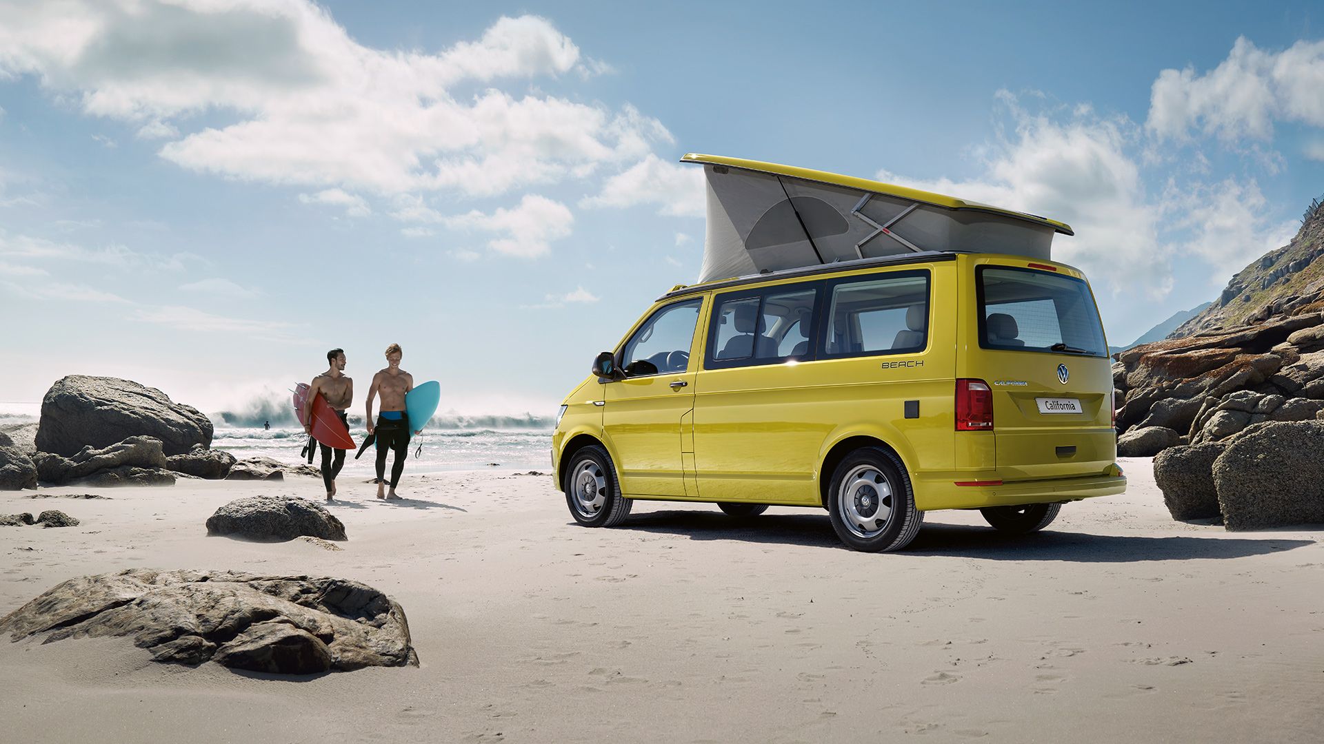 Furgone VW California giallo spiaggia, 1920x1080 Full HD 1080p, PC