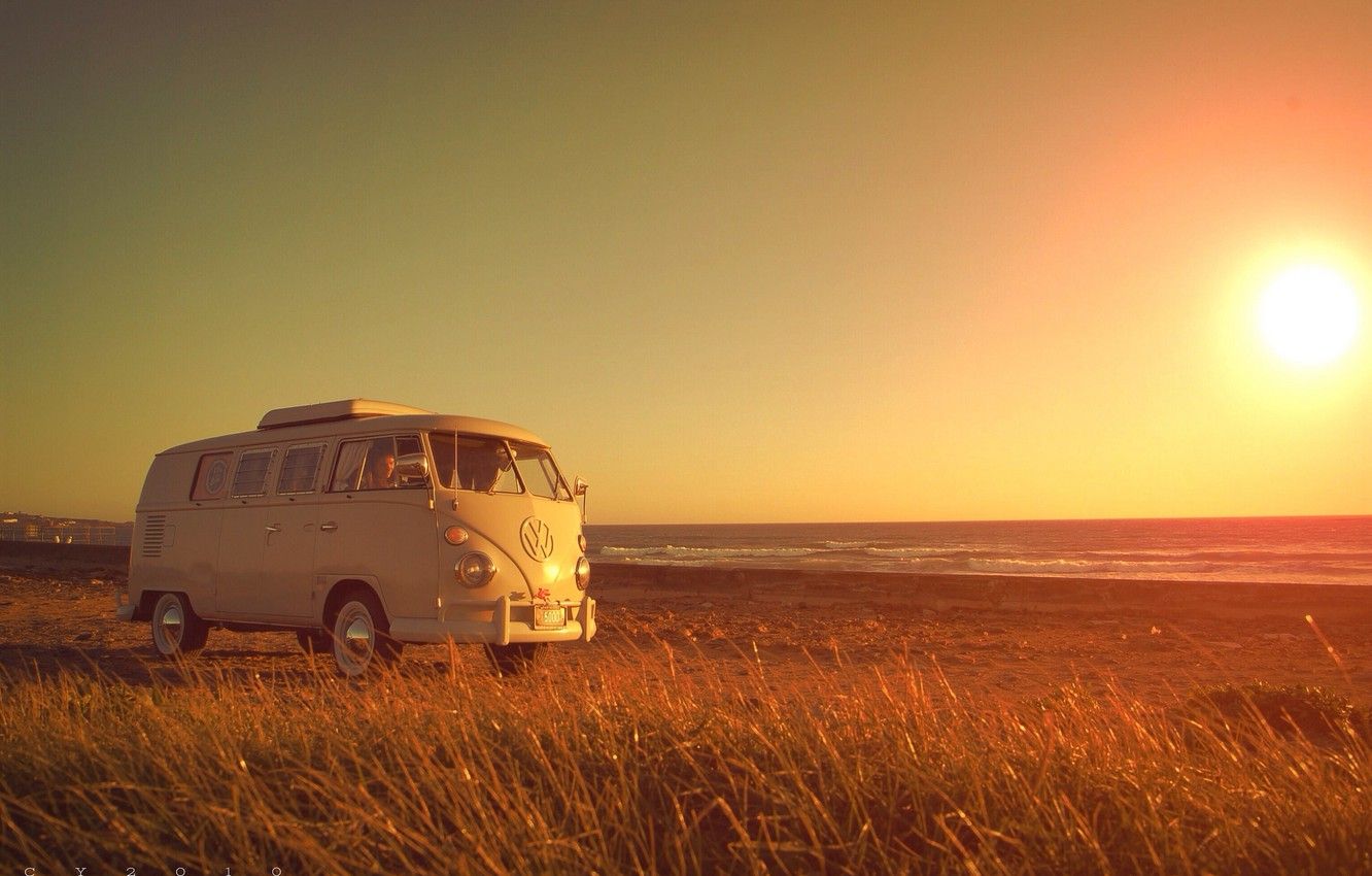 Furgone VW spiaggia tramonto, 1332x850 720p, Laptop