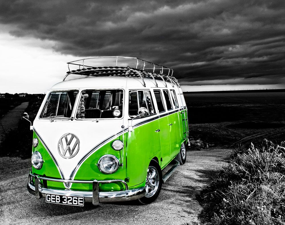 Furgone VW arancione in spiaggia, 1024x768 HD, iMac