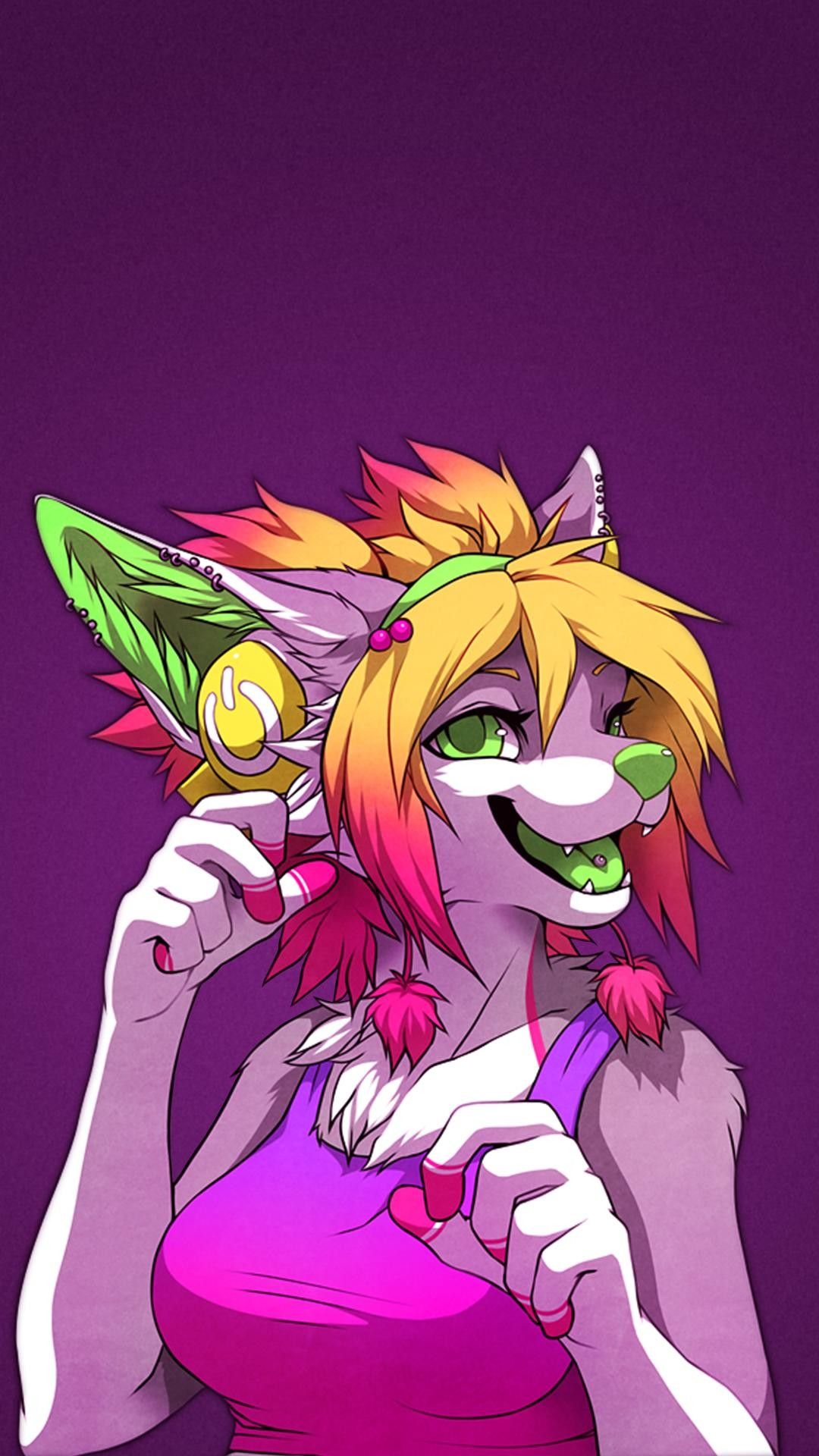 Fursona felino colorato viola, 1080x1920 Verticale, iPhone Pro Max
