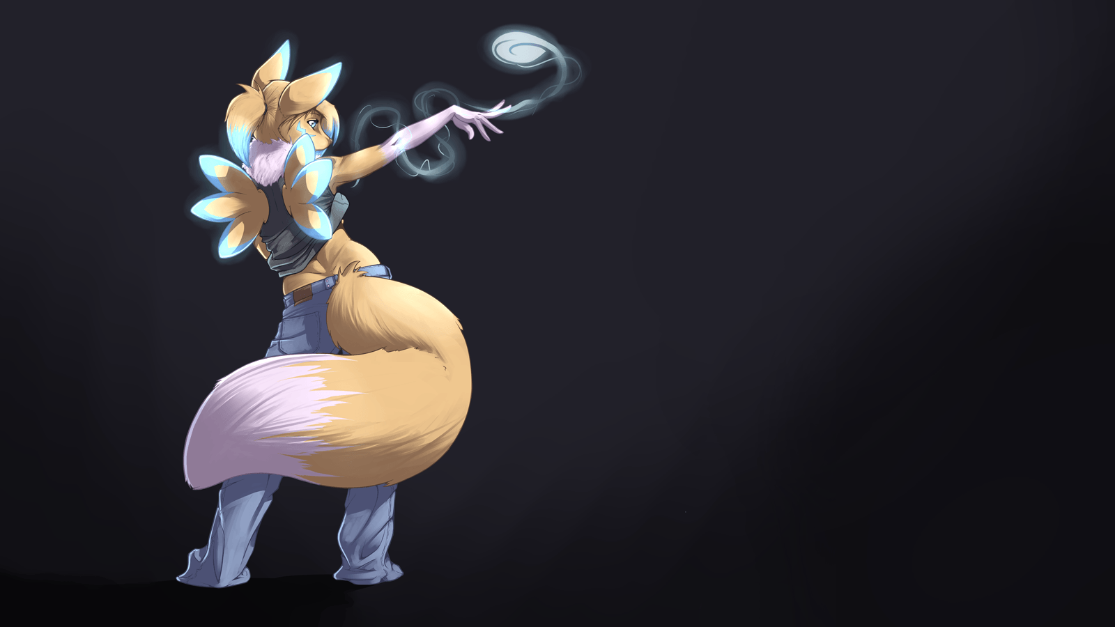 Volpe fursona magia sfondo scuro, 1600x900 HD, Desktop