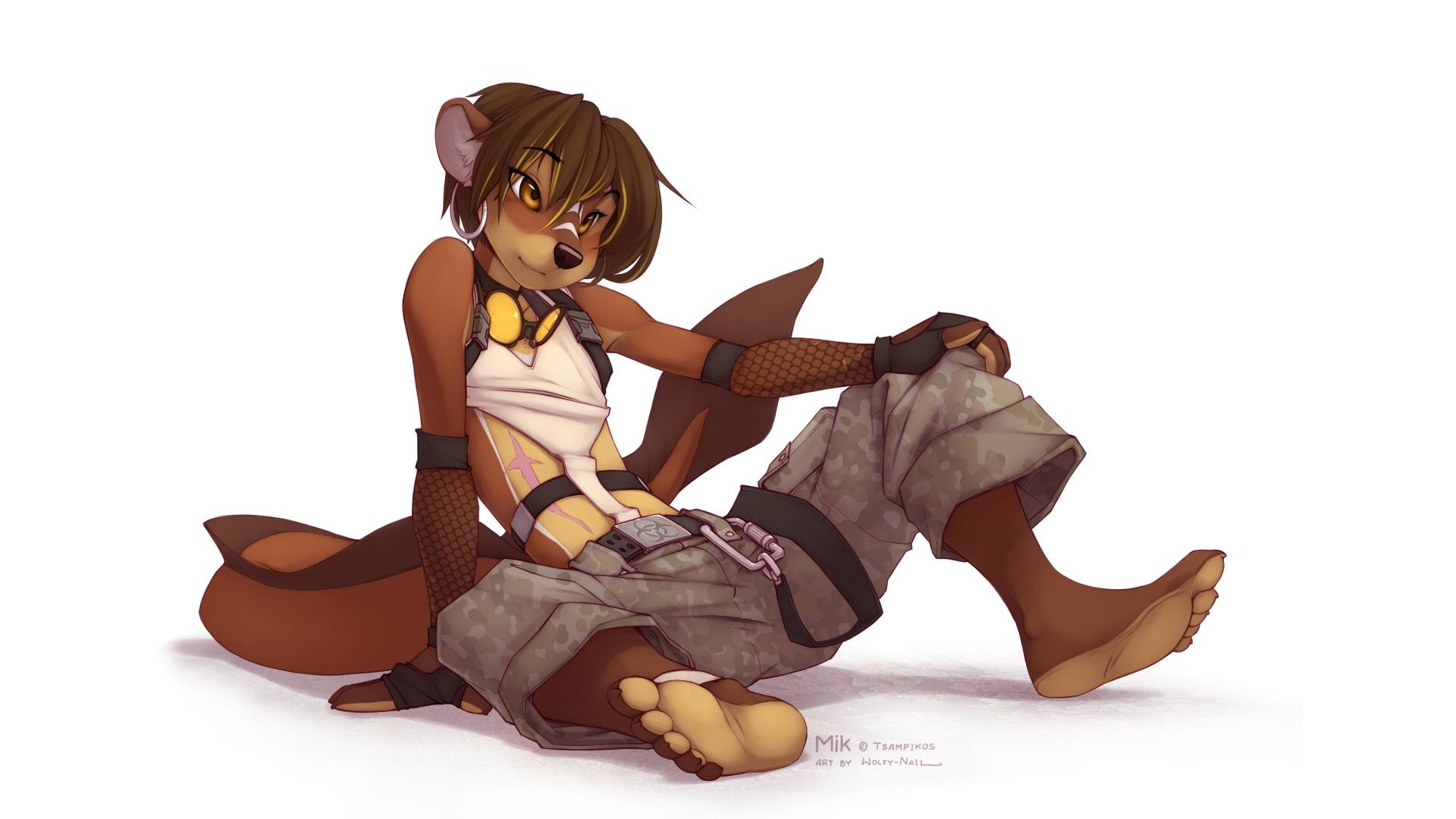 Fursona antropomorfa marrone seduta, 1920x1080 Full HD 1080p, Laptop