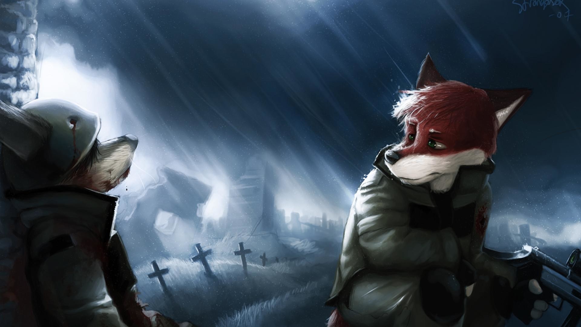 Lupo e volpe soldati furry, 1920x1080 Full HD, PC