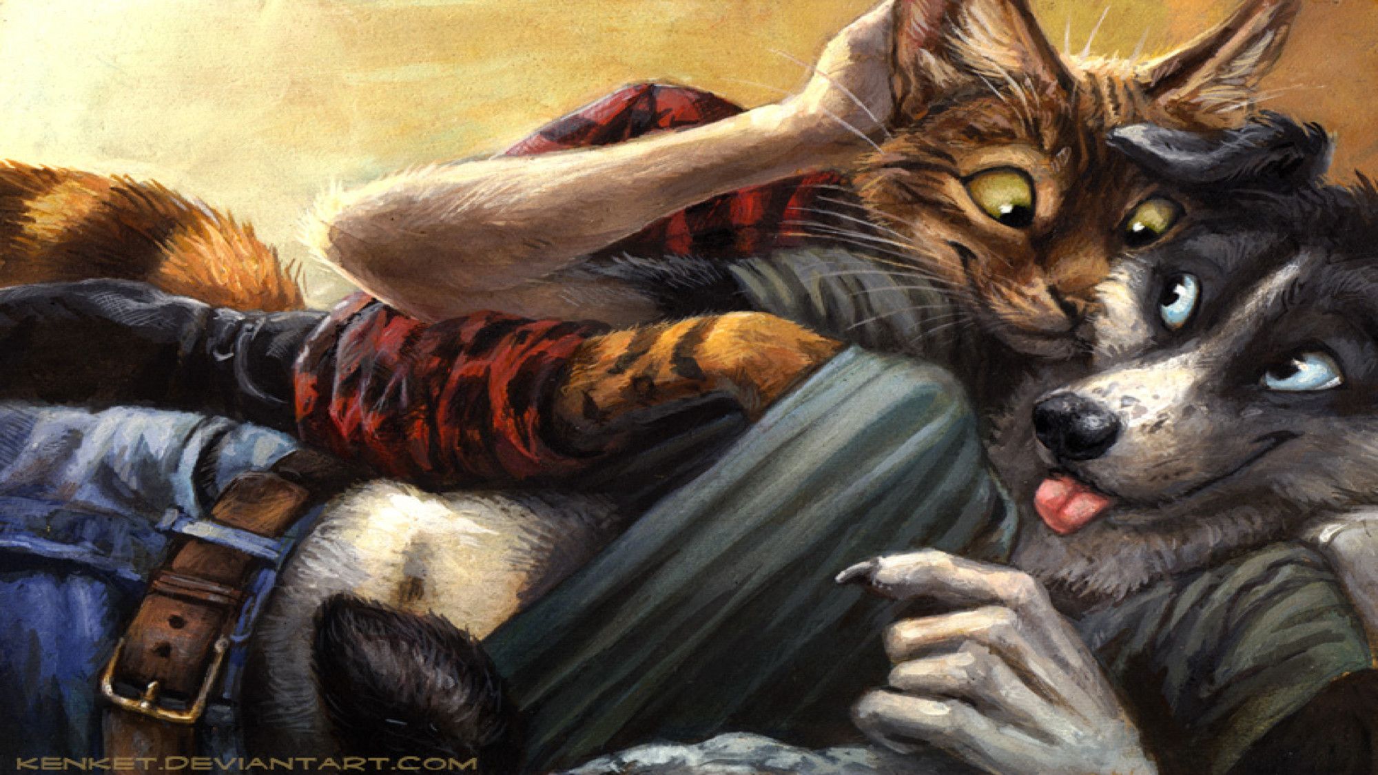 Gatto e lupo antropomorfi, 2000x1125 Hi-Res, Desktop