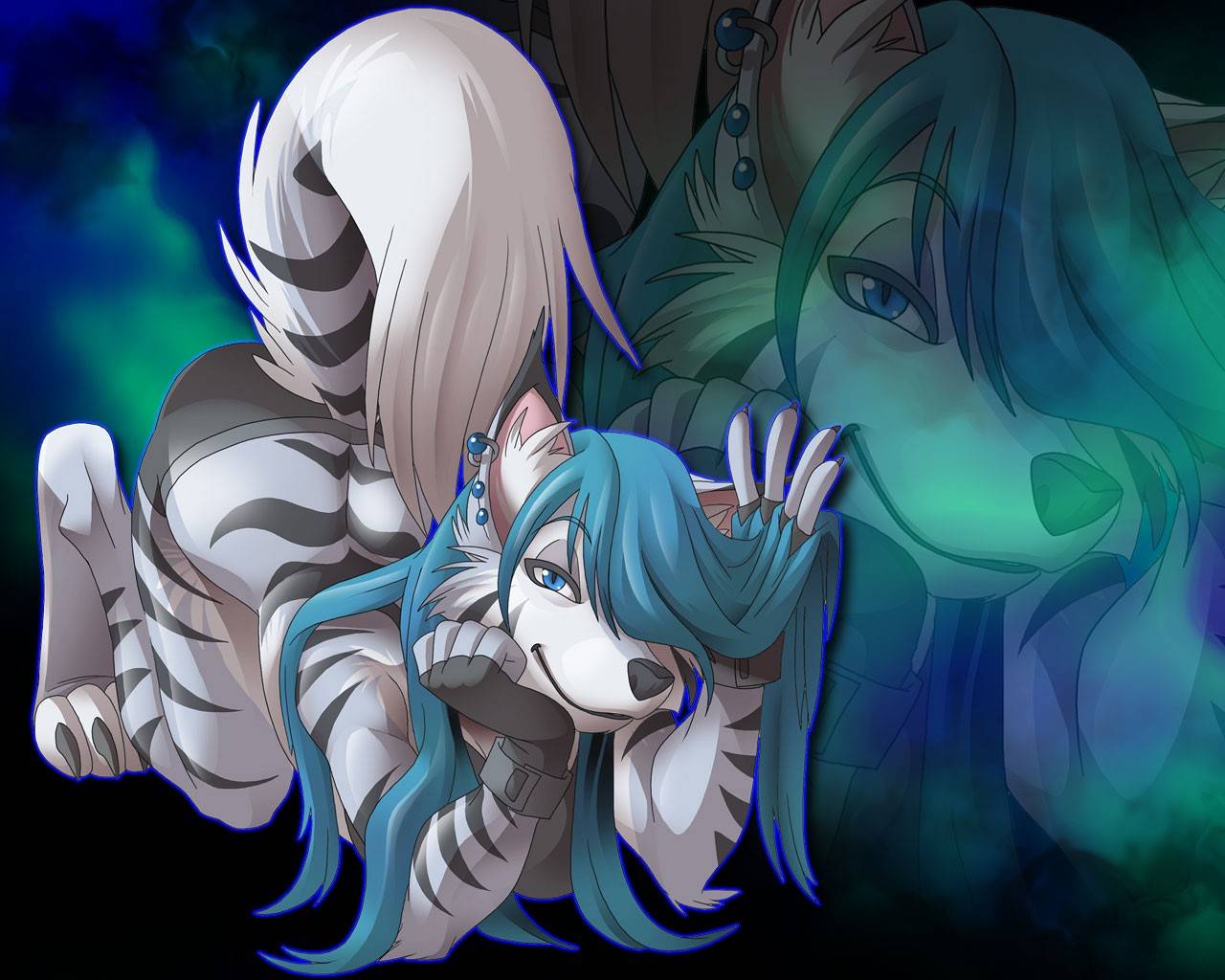 Volpe furry antropomorfa capelli blu, 1280x1024 720p, PC