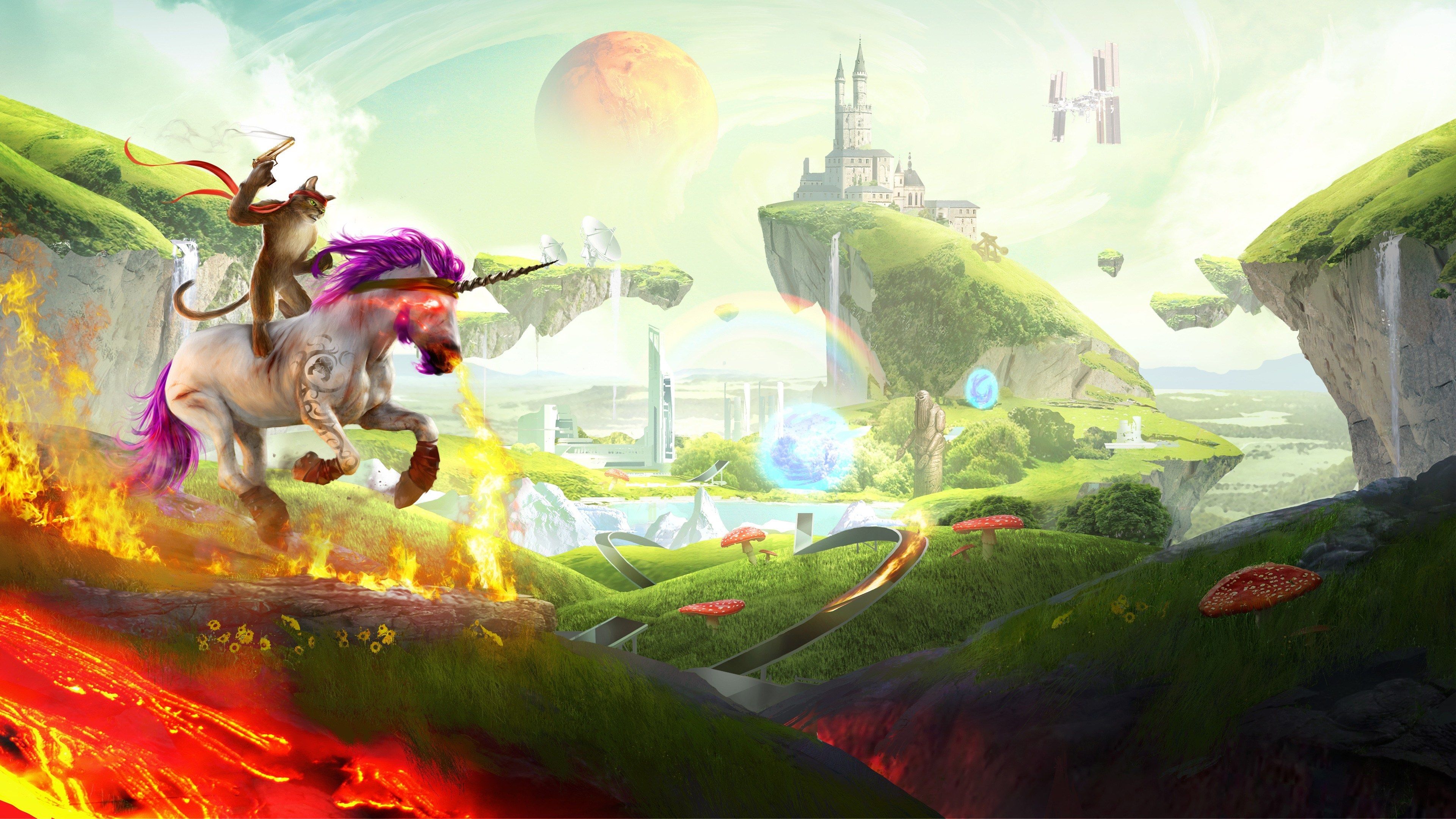 Cavaliere su unicorno, paesaggio fantasy, 3840x2160 4K Ultra HD, Monitor 4K