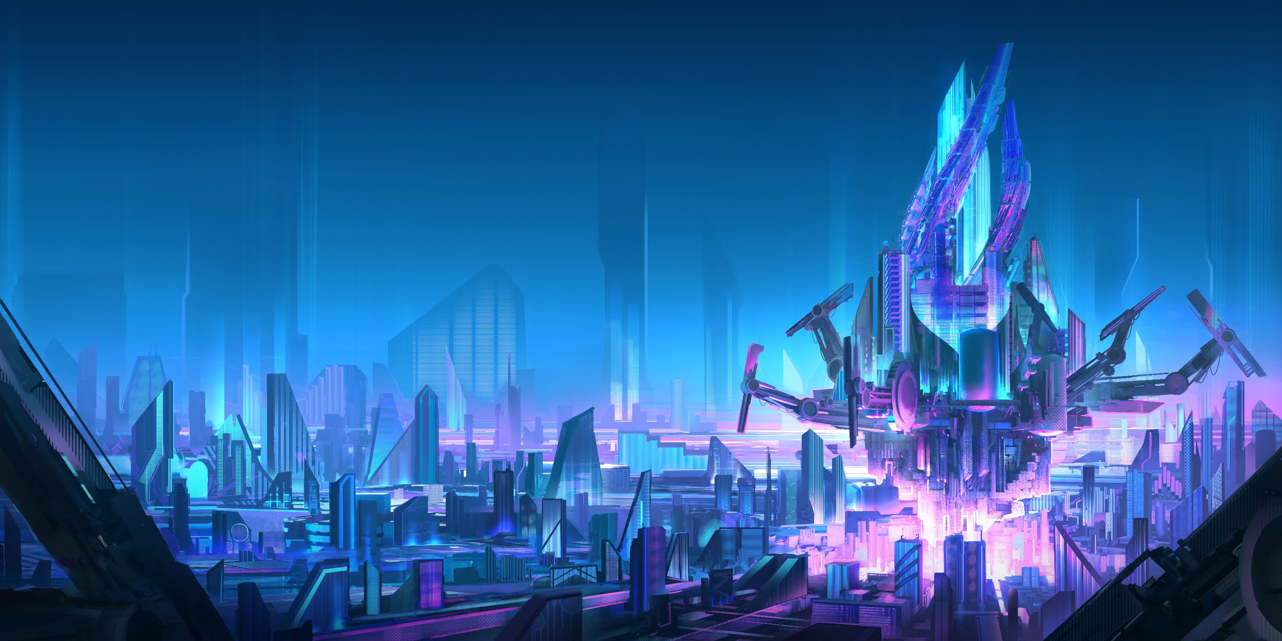 Città futuristica torre cristallina, 2508x1254 Hi-Res, Laptop