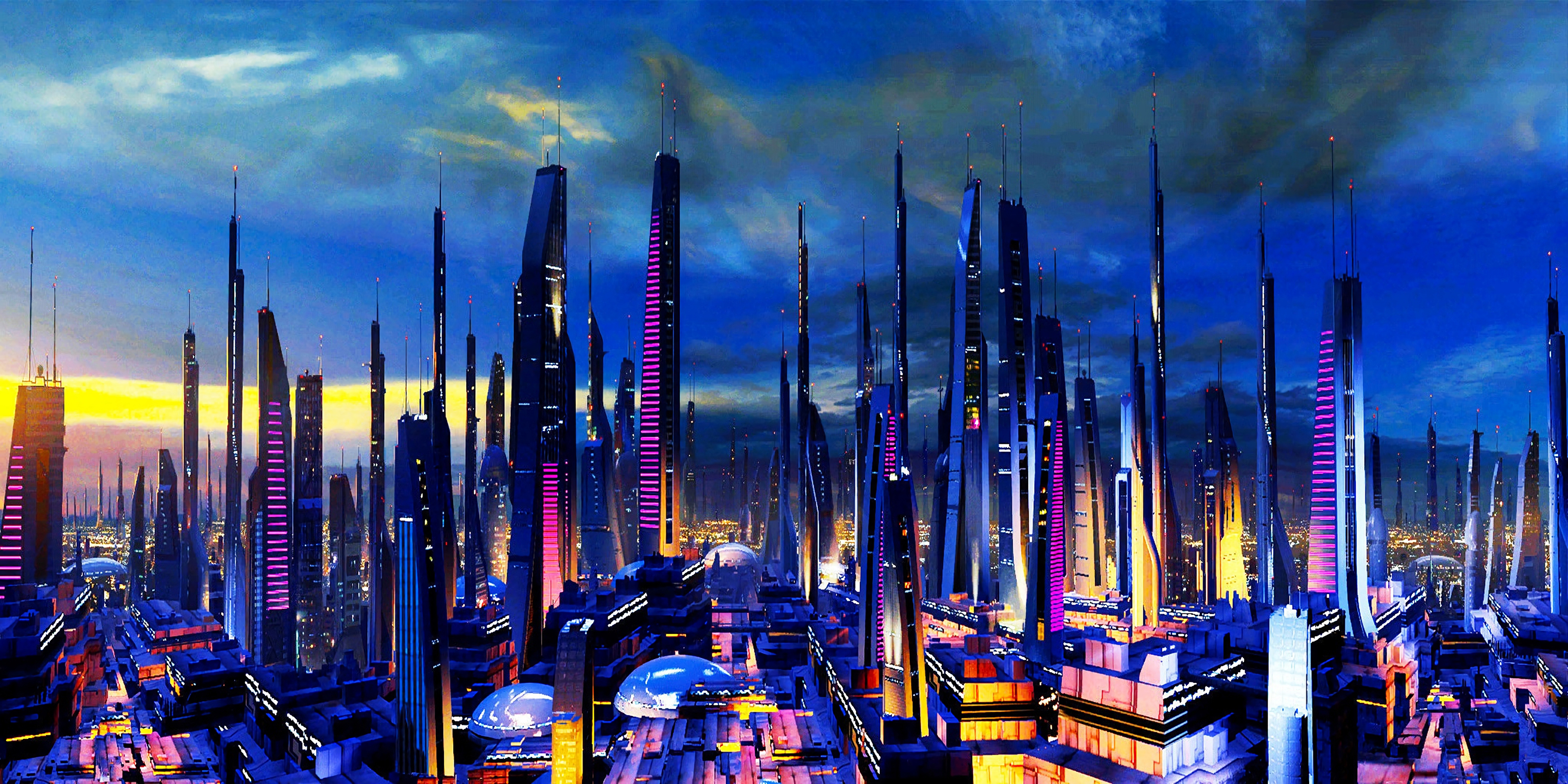 Città futuristica grattacieli notte, 3840x1920 4K Ultra HD, Smart TV 4K