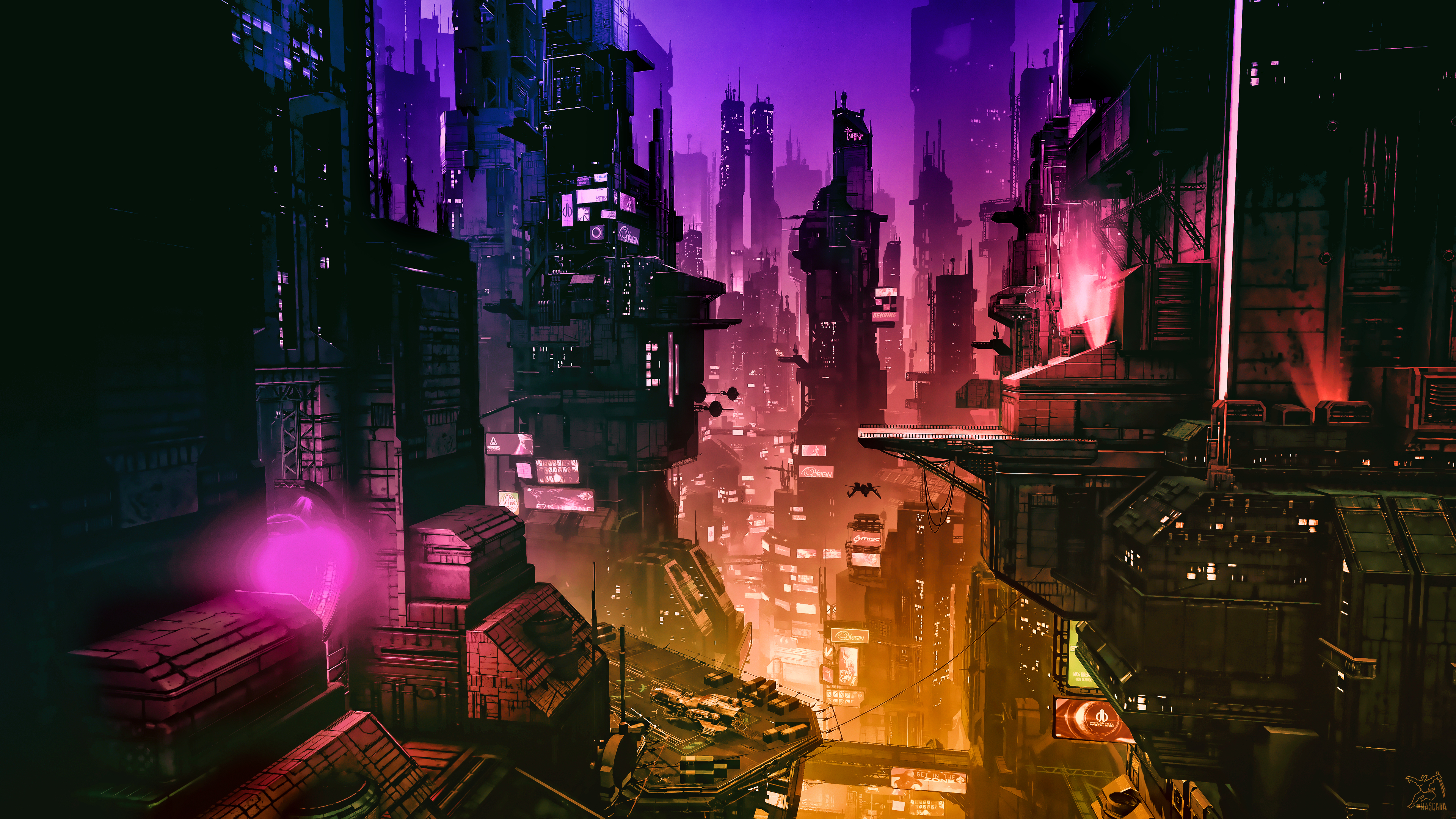 Città futuristica cyberpunk notturna, 3840x2160 4K, Desktop 4K