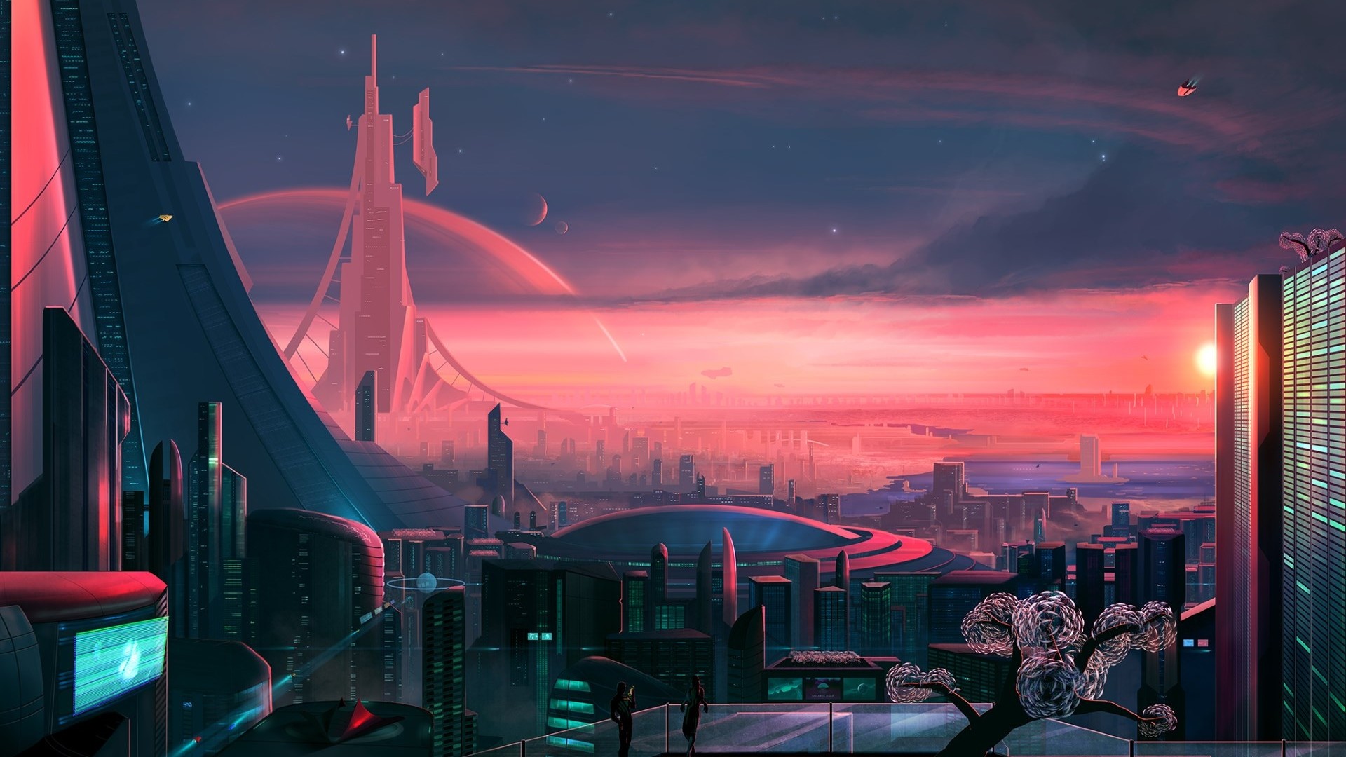 Città futuristica al tramonto, 1920x1080 Full HD 1080p, Desktop