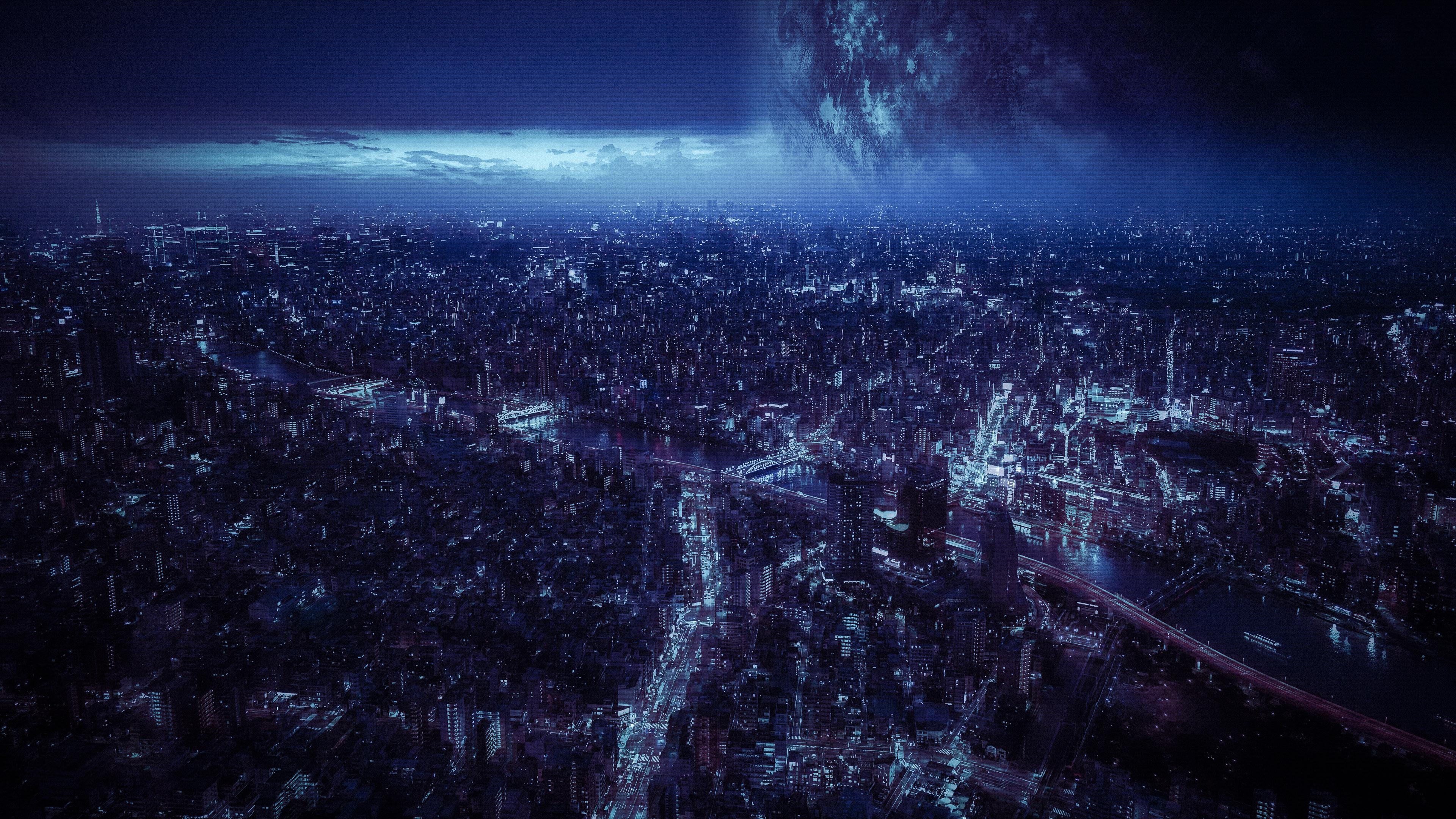 Città futuristica notturna dall'alto, 3840x2160 4K, Desktop 4K