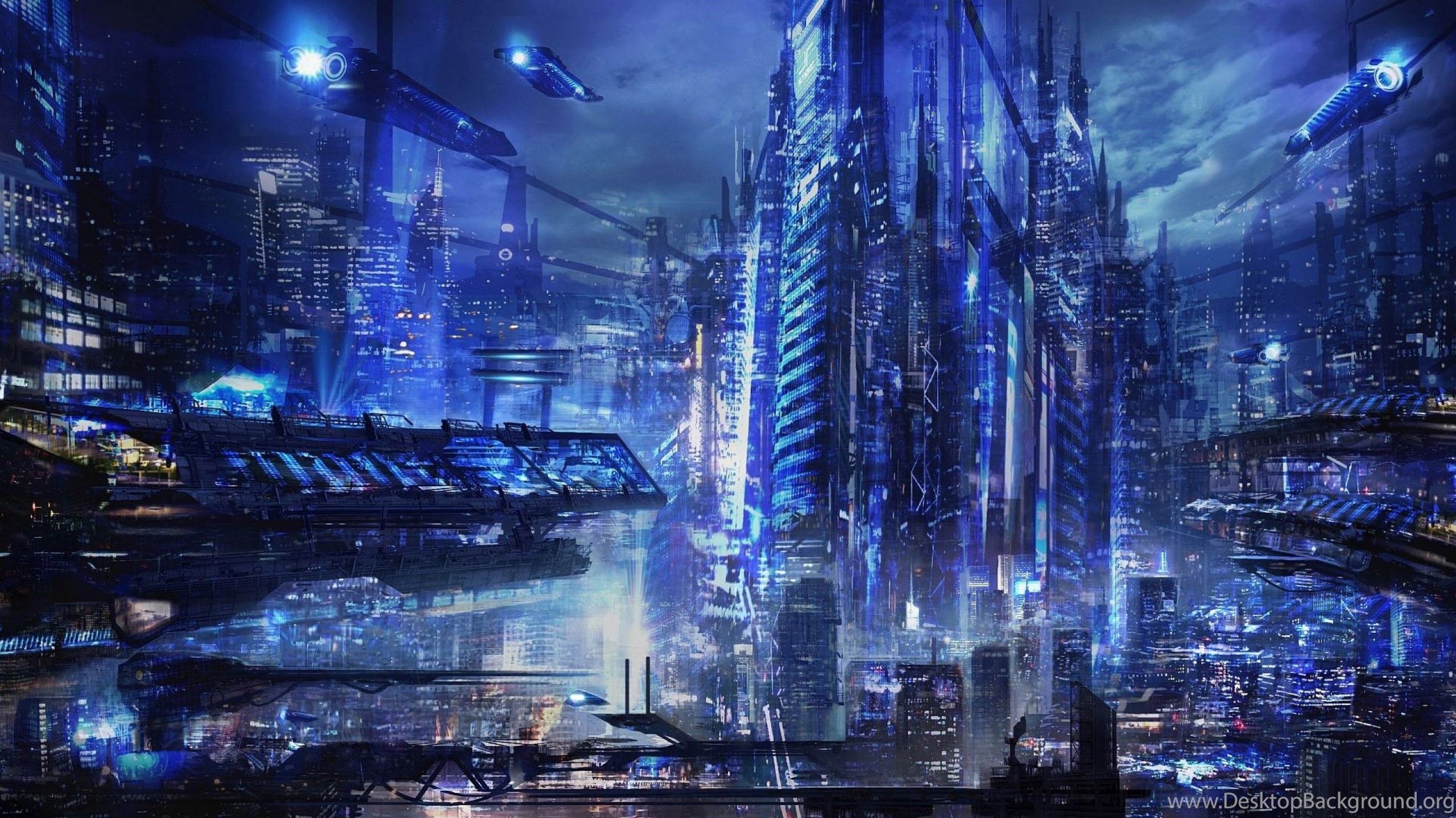 Città futuristica notturna blu, 2560x1440 1440p, Desktop