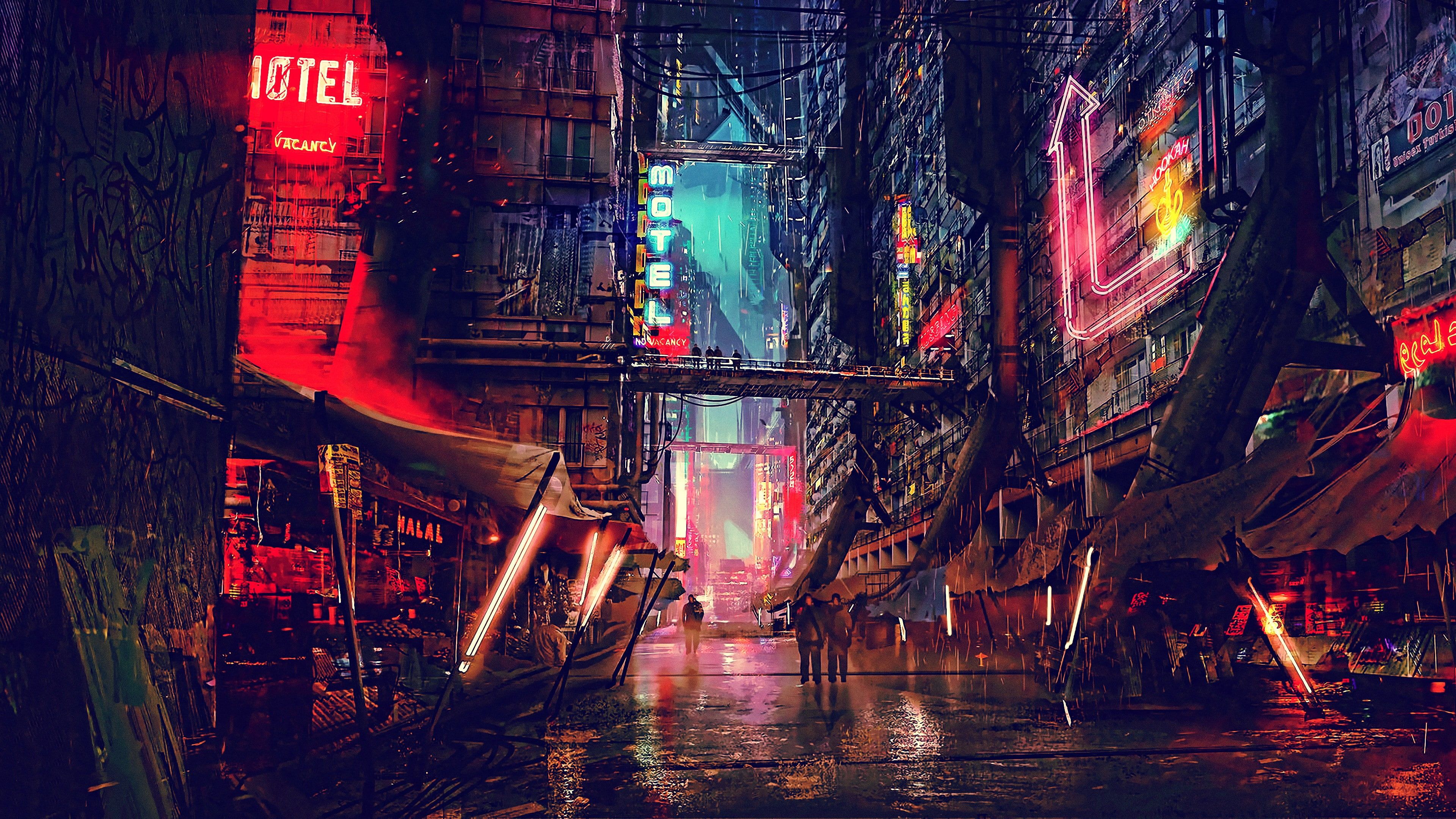 Città cyberpunk vicolo neon, 3840x2160 Ultra HD, Monitor 4K