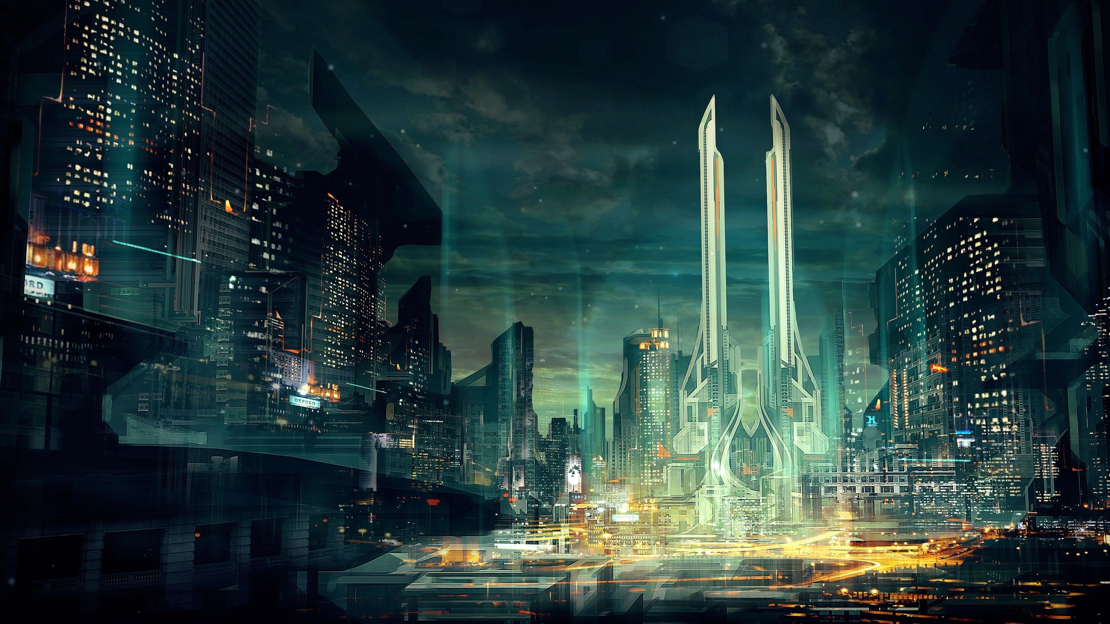 Città futuristica notturna con grattacieli, 3800x2138 2K+, PC