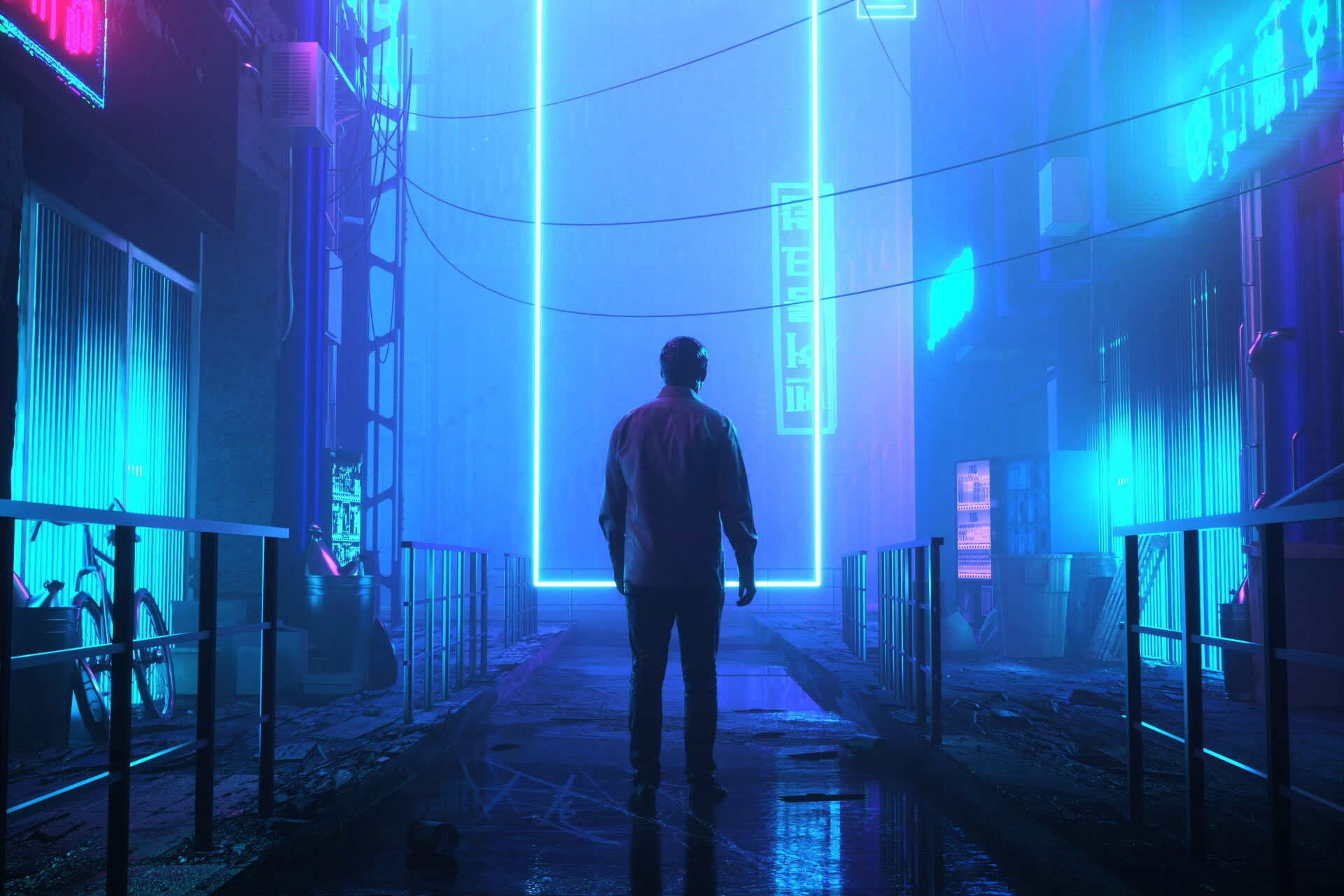 Uomo in vicolo neon notturno, 1920x1280 Full HD+ WUXGA, Laptop