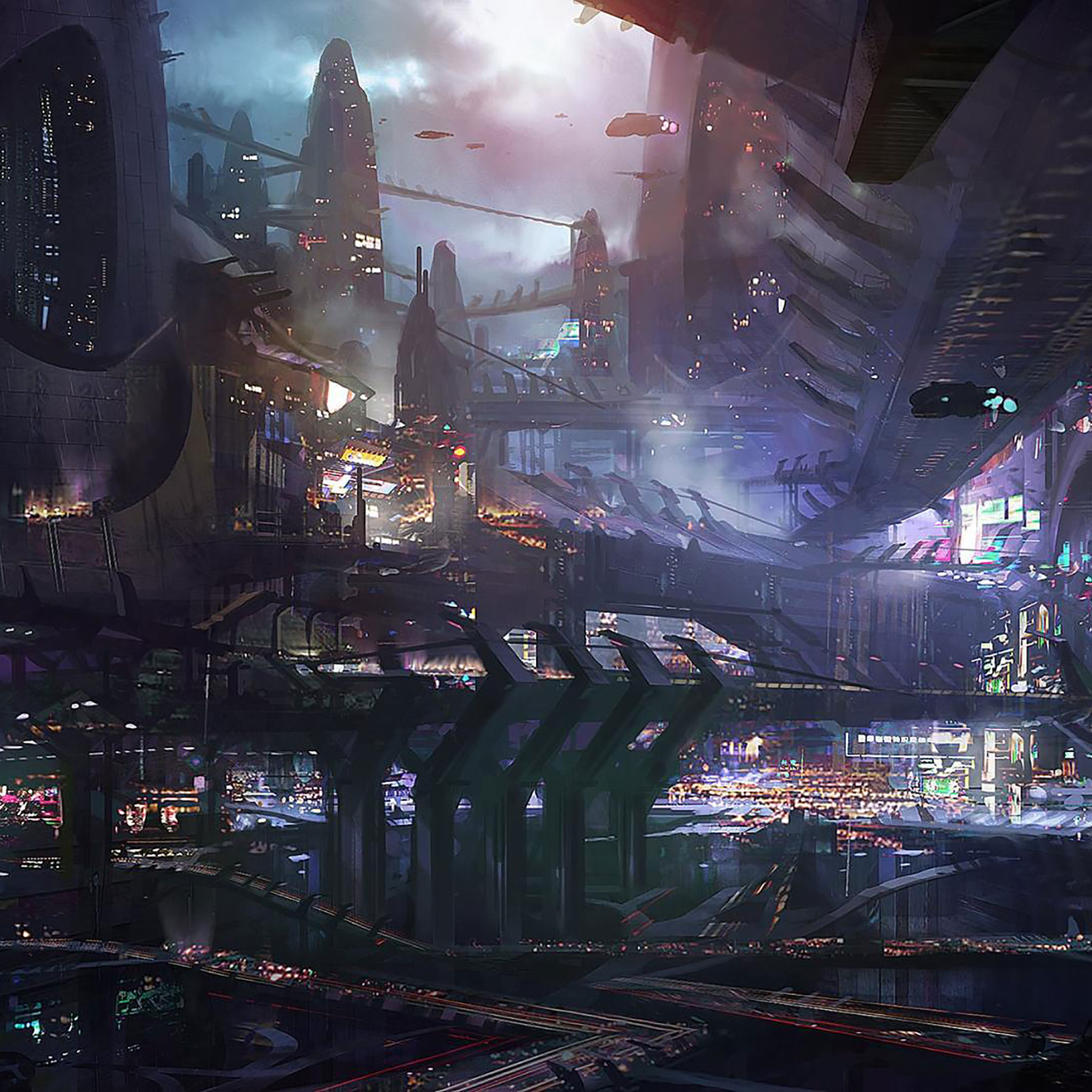 Città futuristica cyberpunk notturna, 2048x2048 2K, Desktop