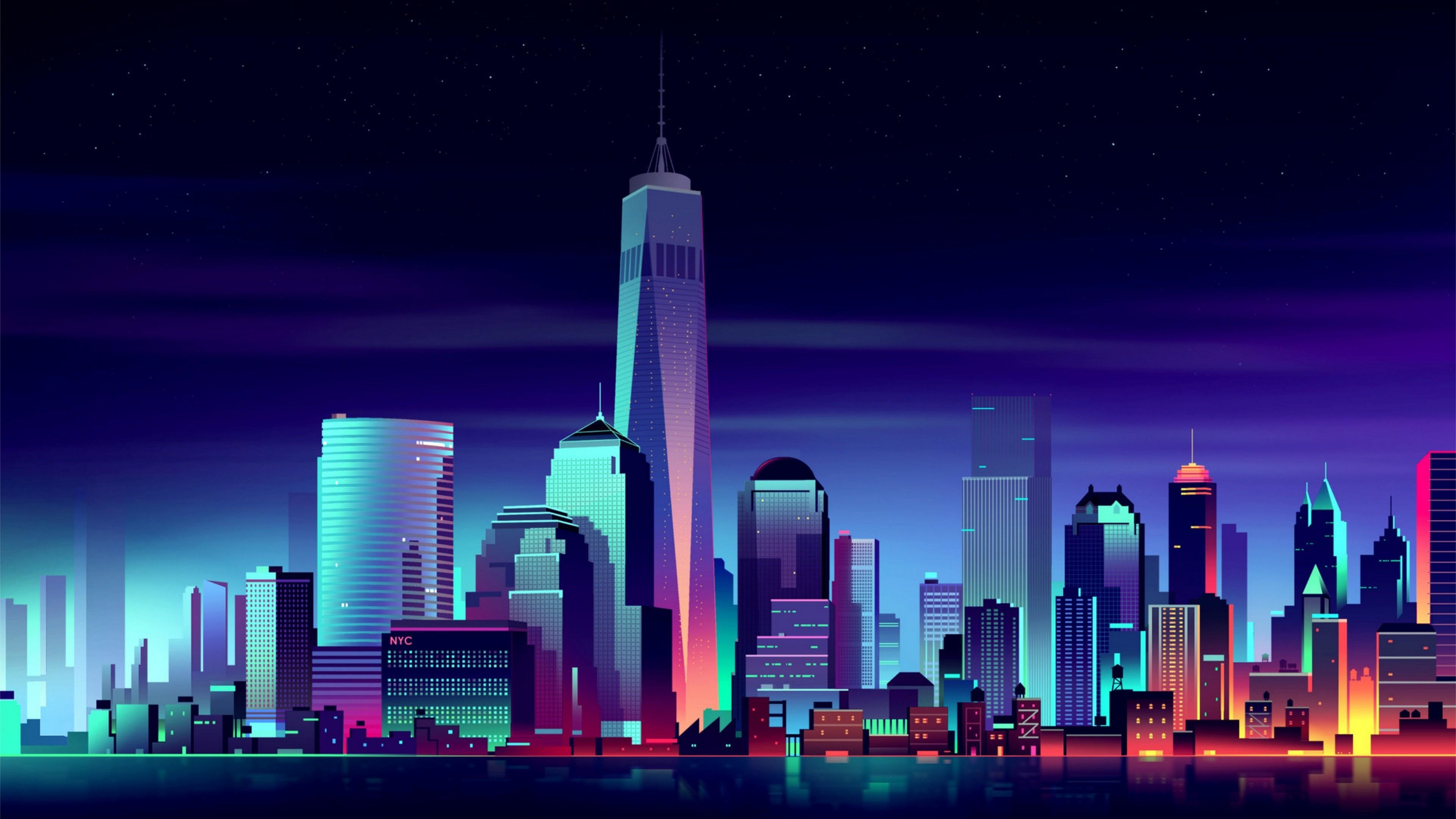 Skyline futuristico neon città, 3840x2160 4K Ultra HD, Monitor 4K