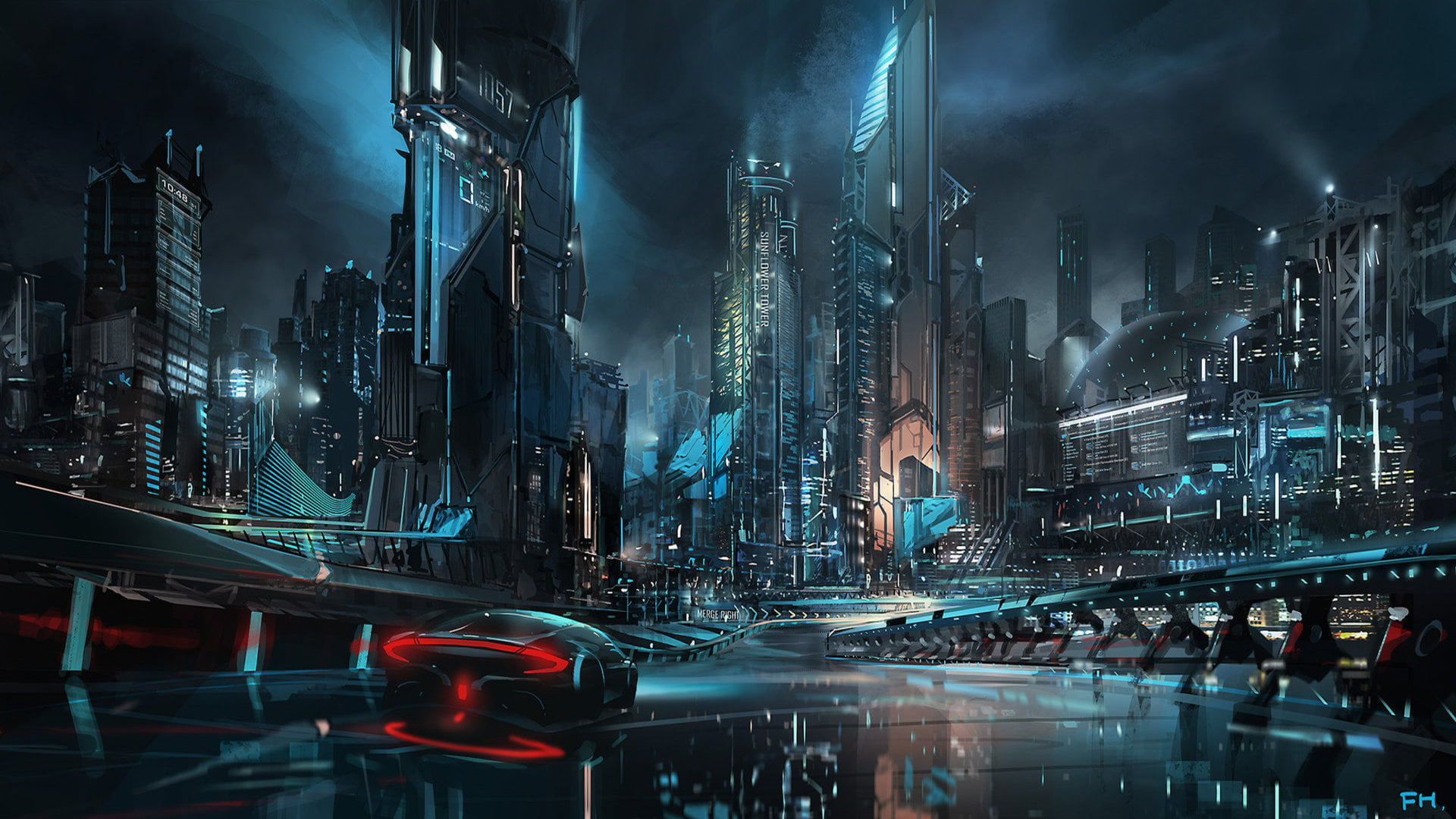 Città futuristica notturna cyberpunk, 1920x1080 1080p, Desktop