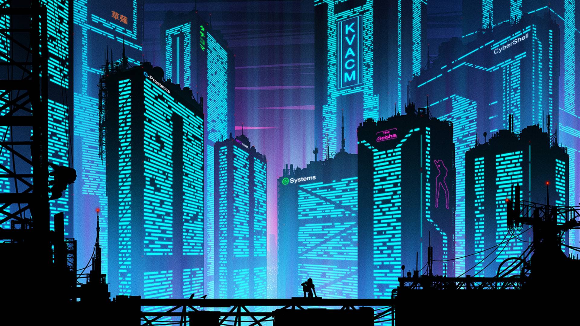 Città cyberpunk futuristica notturna, 1920x1080 Full HD, PC
