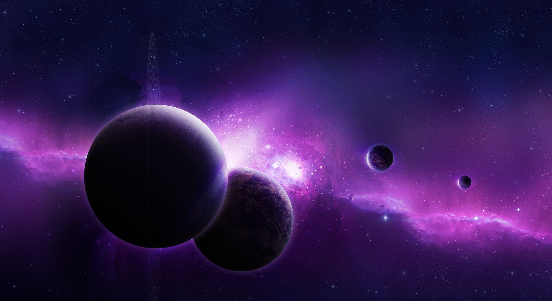 Galassia viola con pianeti, 1920x1048 Full HD 1080p, Desktop