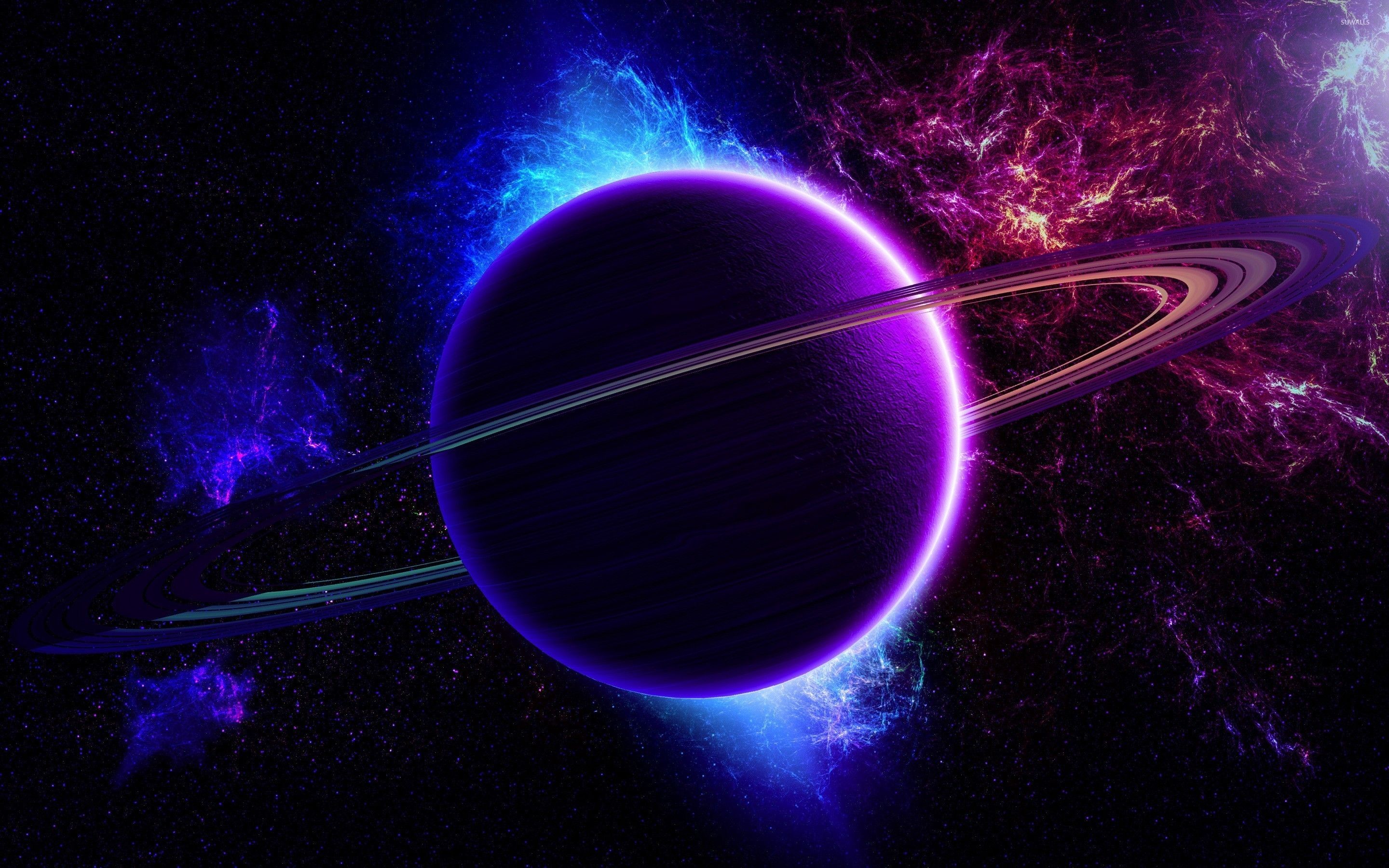 Pianeta con anelli e galassia, 2880x1800 2K, Desktop