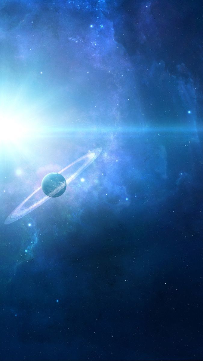 Pianeta con anelli galassia blu, 675x1200 Full HD Verticale, iPhone Pro Max