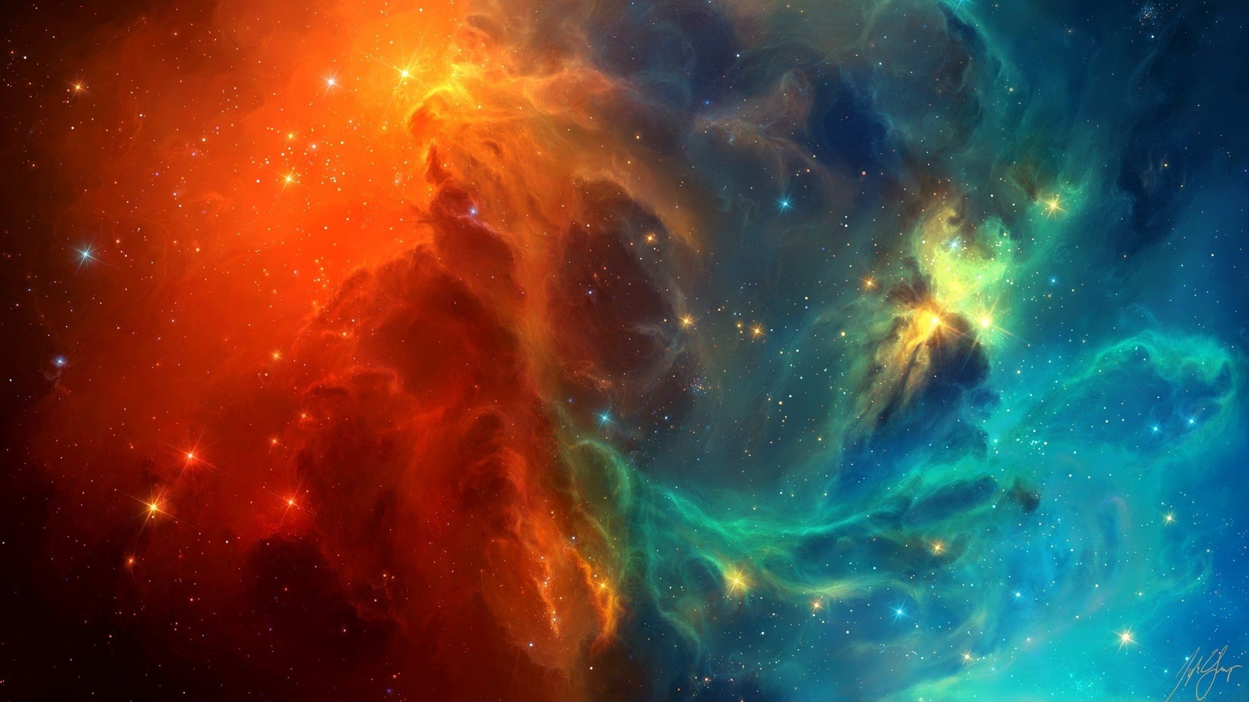 Nebulosa arancione e blu con stelle, 2560x1440 QHD, Laptop