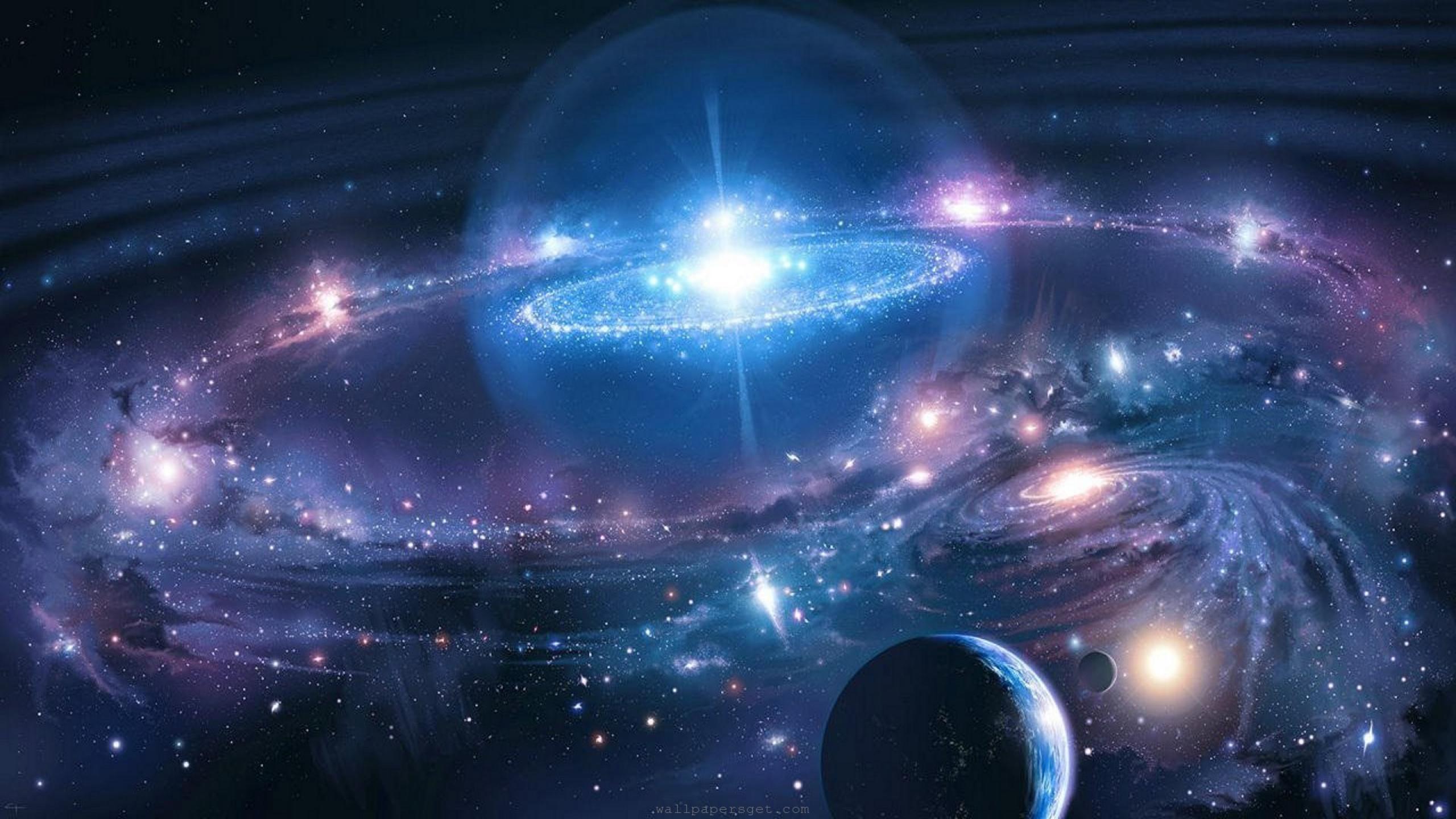 Galassia blu con pianeti, 2560x1440 1440p, Desktop