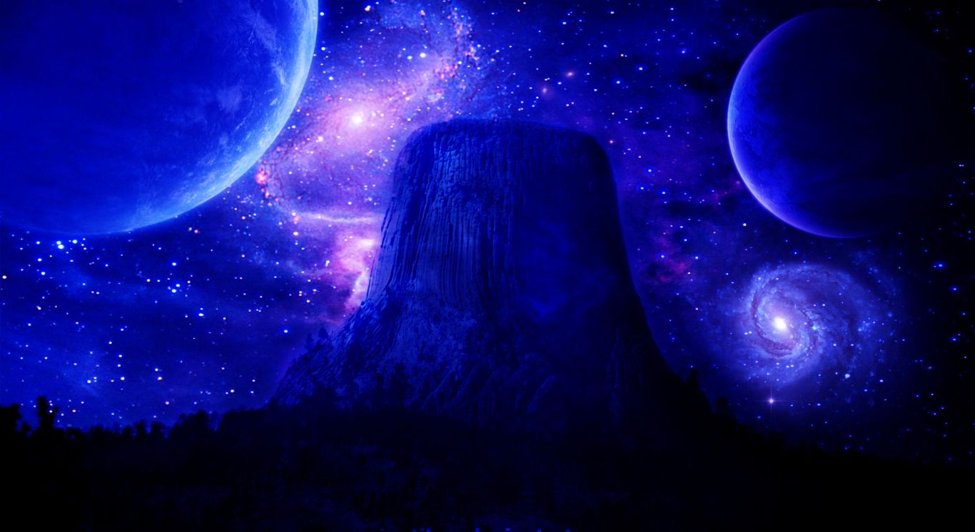 Pianeti e galassia spirale blu, 1366x746 720p, Laptop