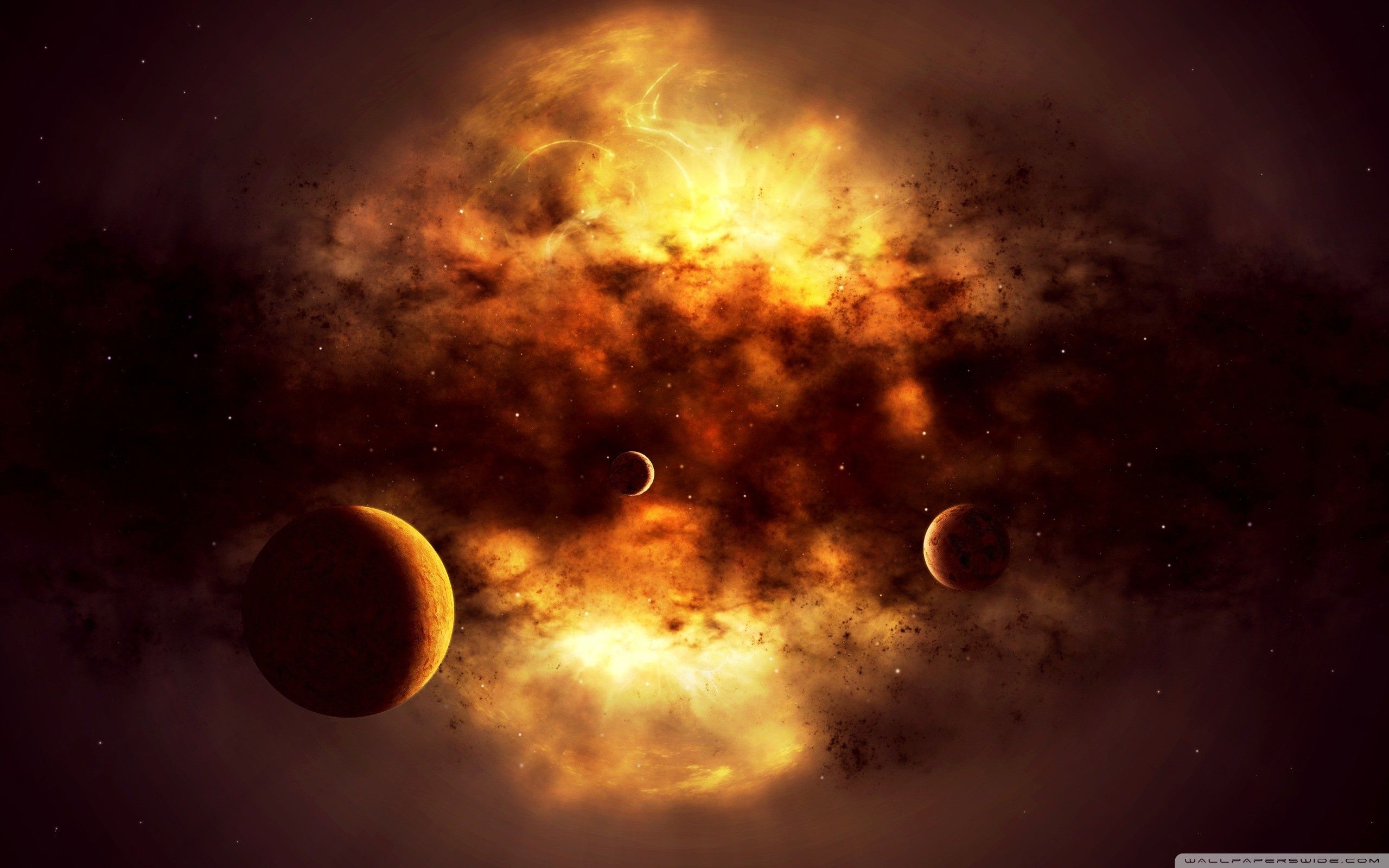 Galassia arancione con pianeta e astronave, 1440x900 HD, Desktop