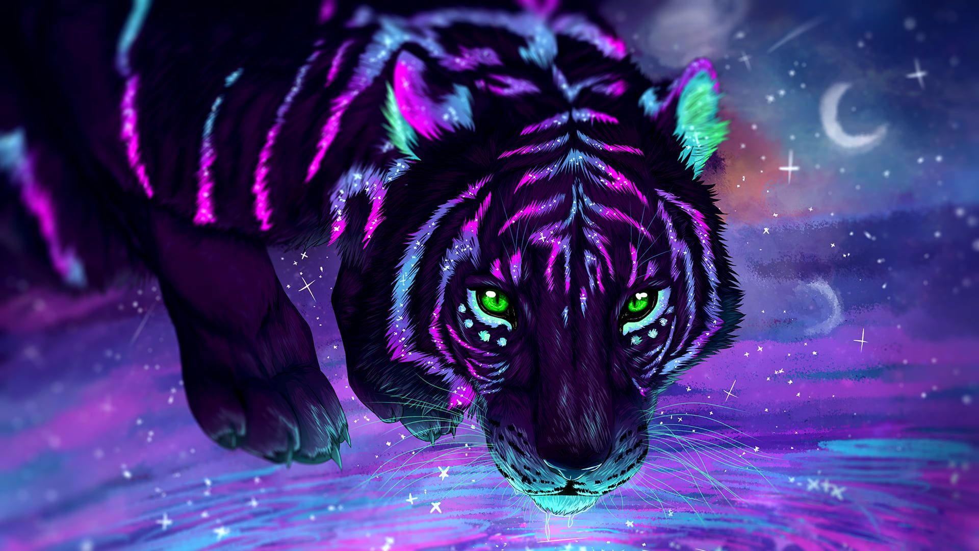 Tigre viola galassia digitale, 1920x1080 1080p, Laptop