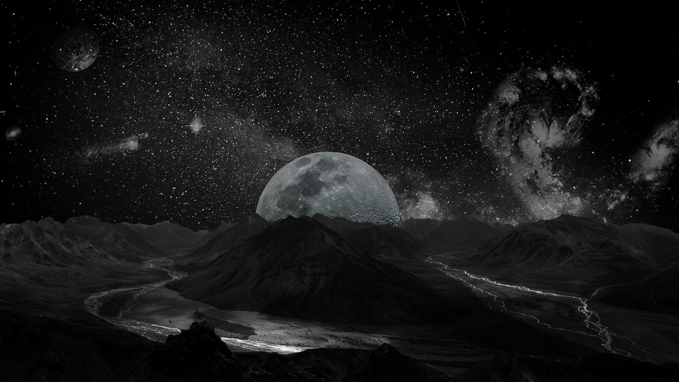Luna gigante su montagne notturne, 1366x768 720p, Dell XPS