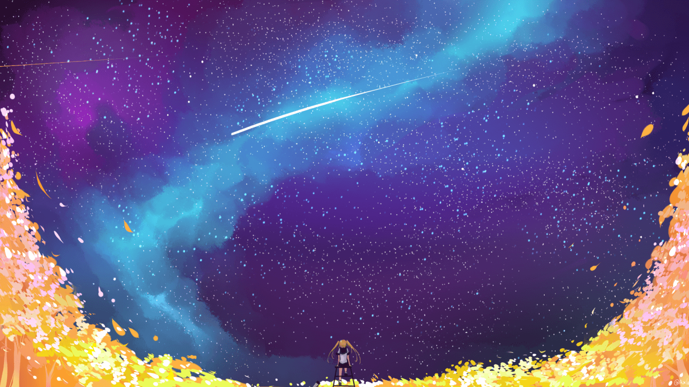 Ragazza anime sotto galassia stellata, 1366x768 720p, Dell XPS