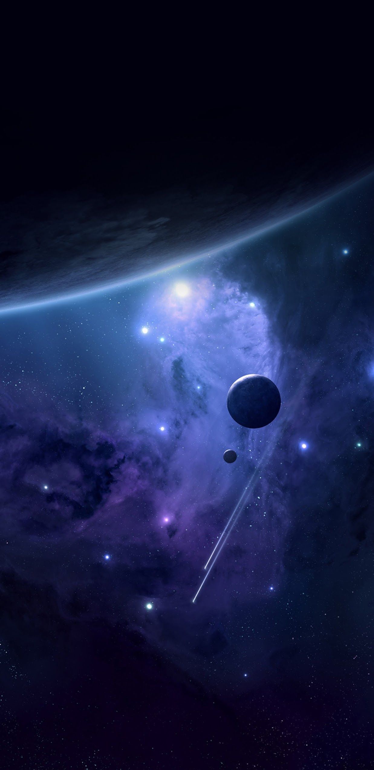 Pianeta e nebulosa blu spaziale, 1237x2542 Full HD Verticale, iPhone