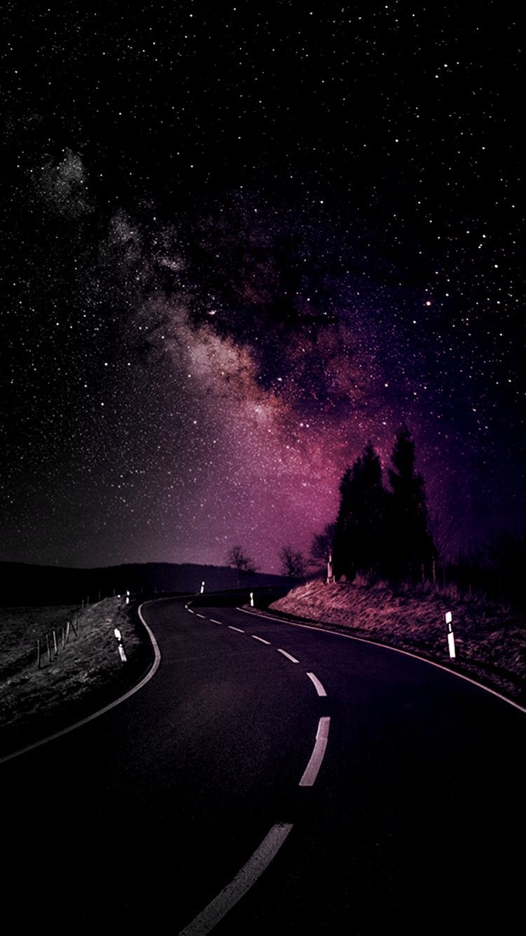 Strada notturna con via lattea, 750x1334 Full HD Verticale, iPhone