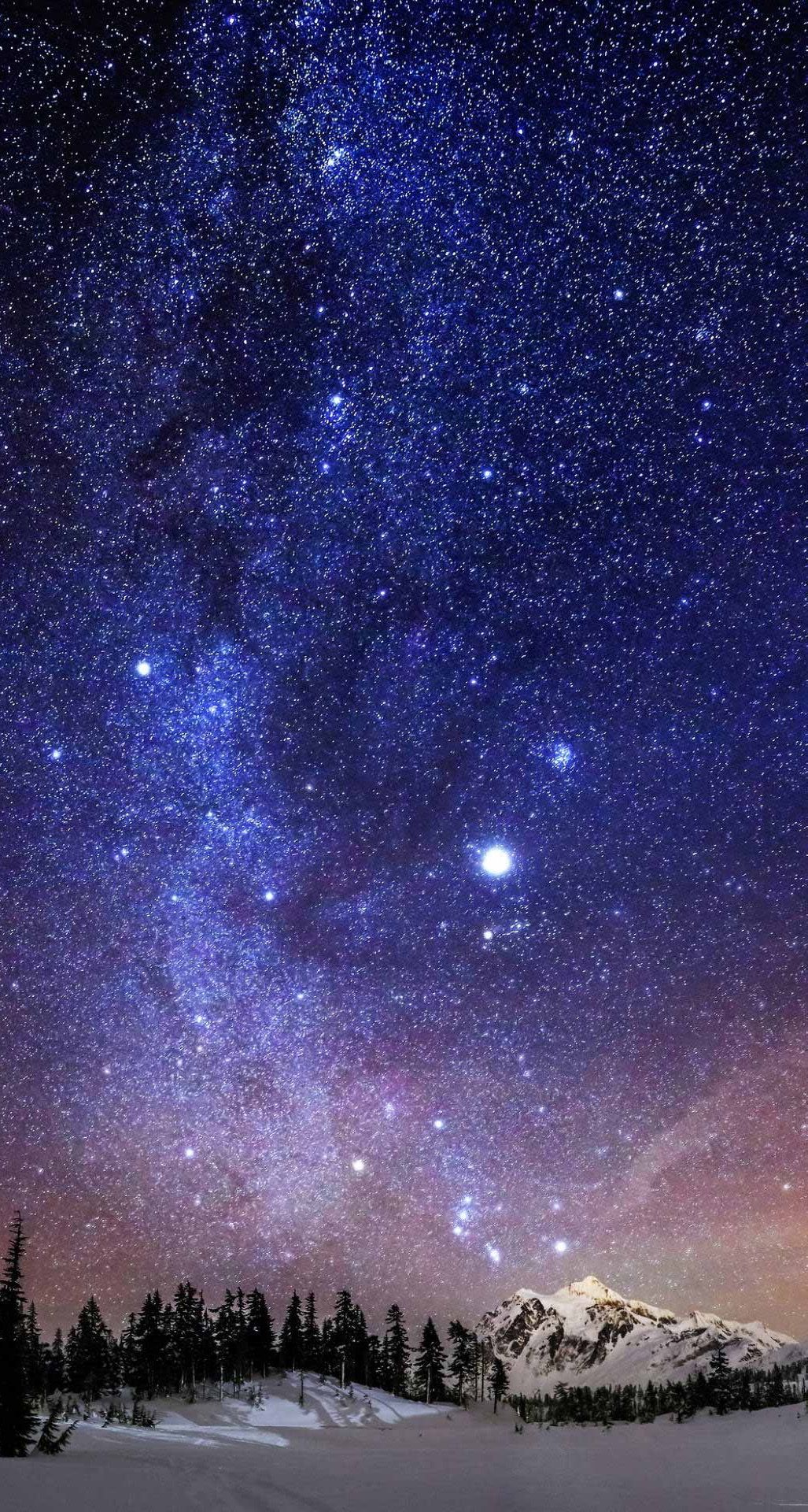 Via Lattea su montagna innevata, 1027x1920 Verticale, Telefono